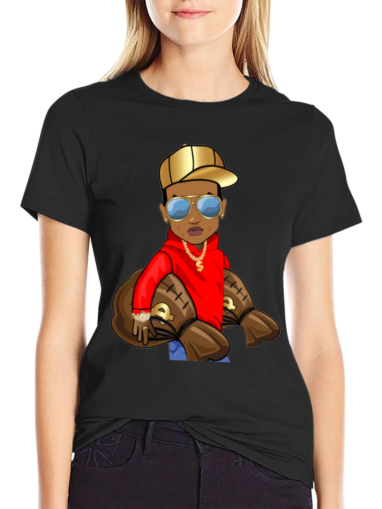 Cartoon Money Bags Graphic T-Shirt