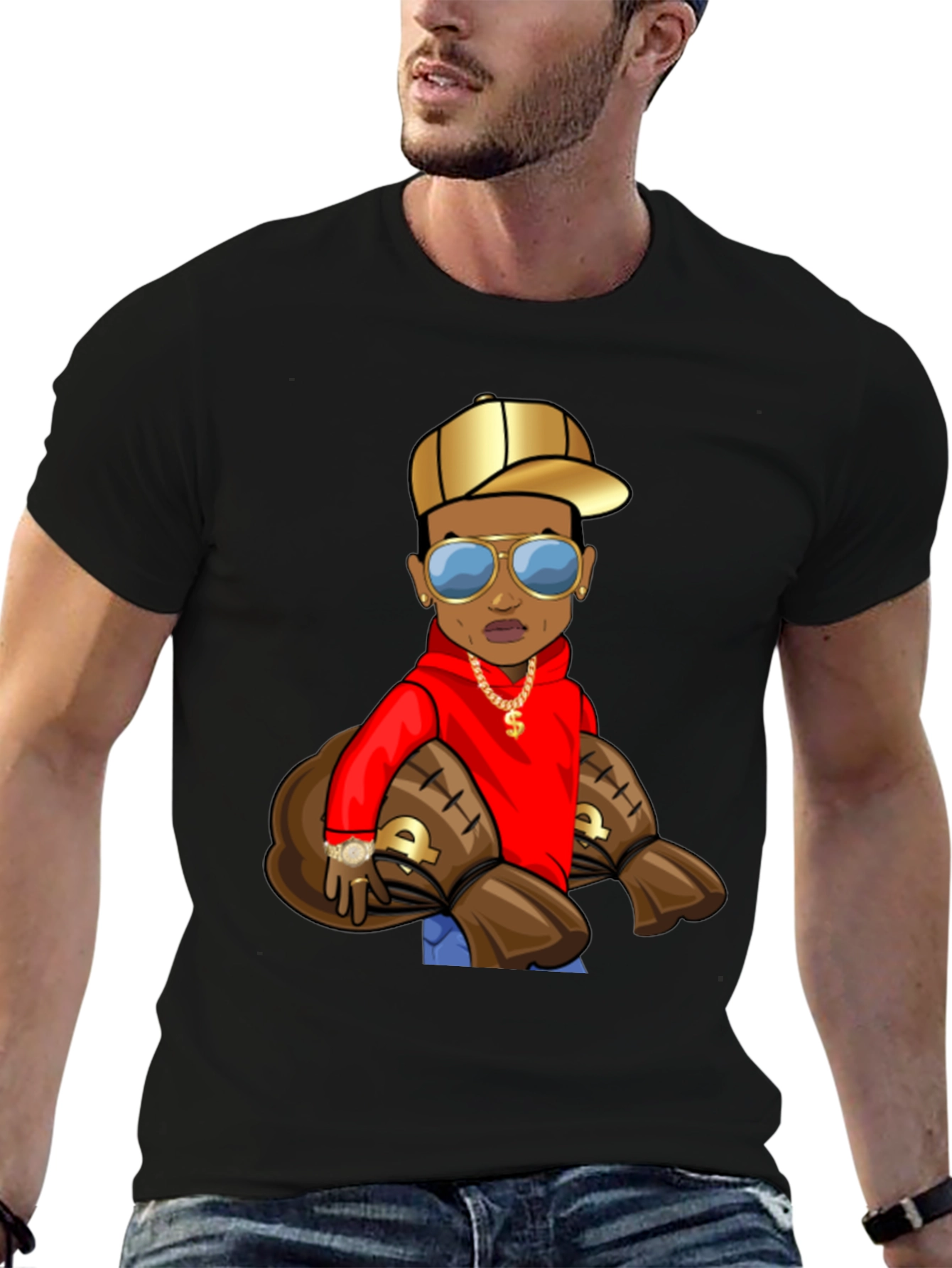 Cartoon Money Bags Graphic T-Shirt