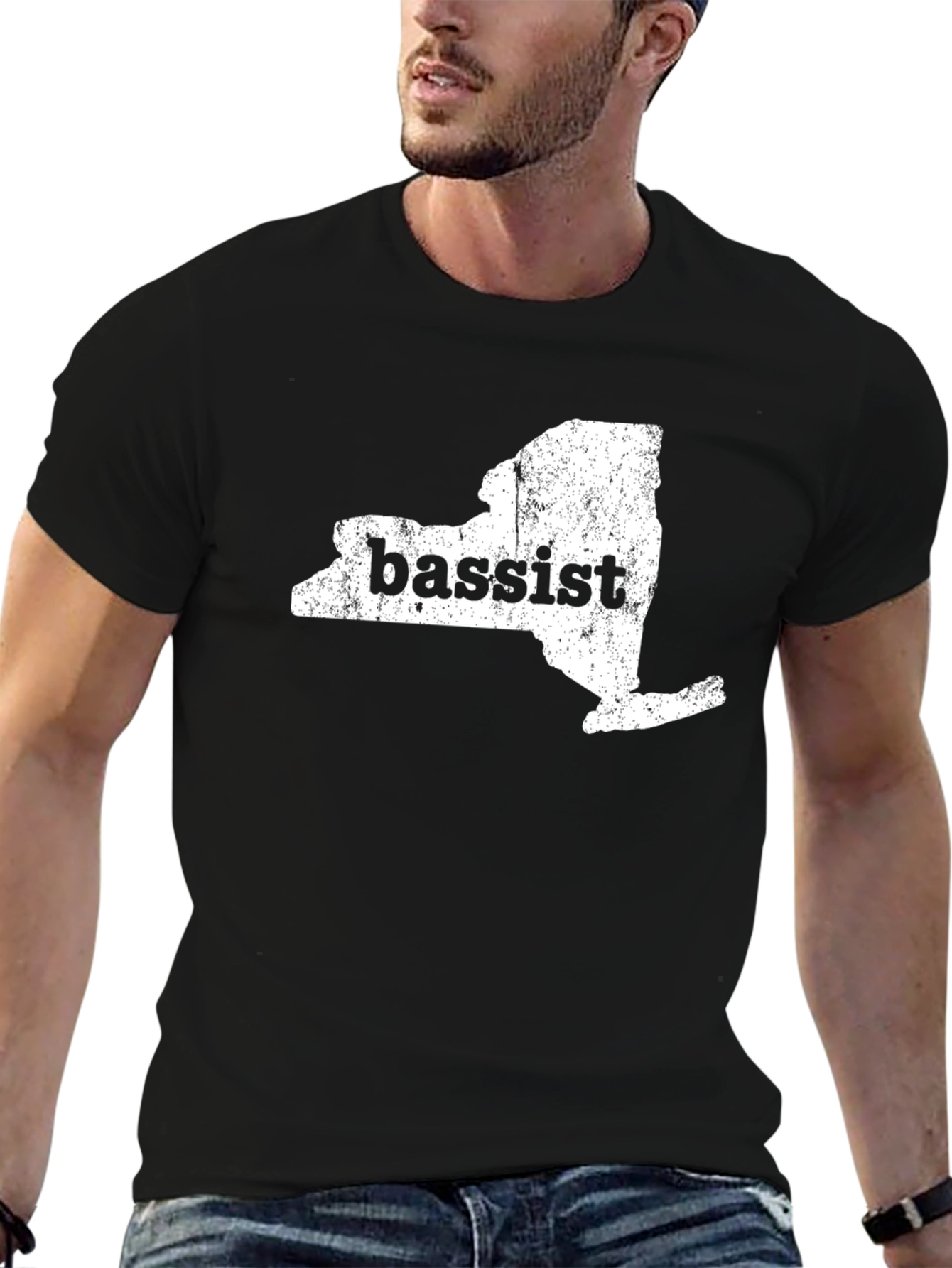 Bassist NY State Graphic Print Black T-Shirt
