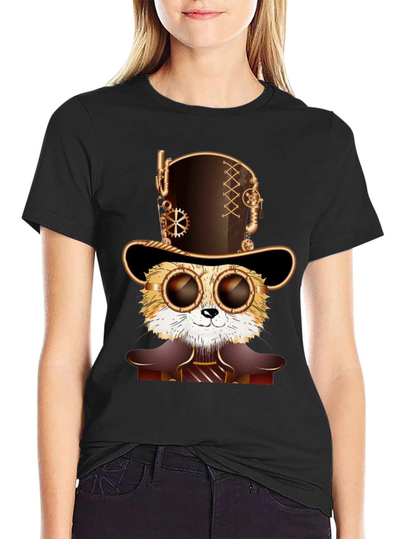 Steampunk Cat T-Shirt - Stylish Feline Design