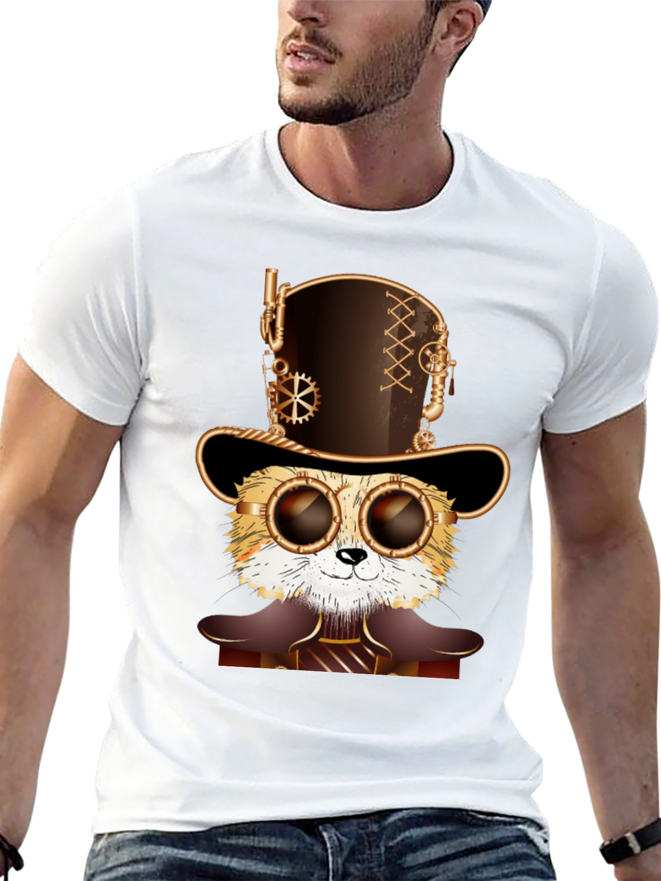 Steampunk Cat T-Shirt - Stylish Feline Design