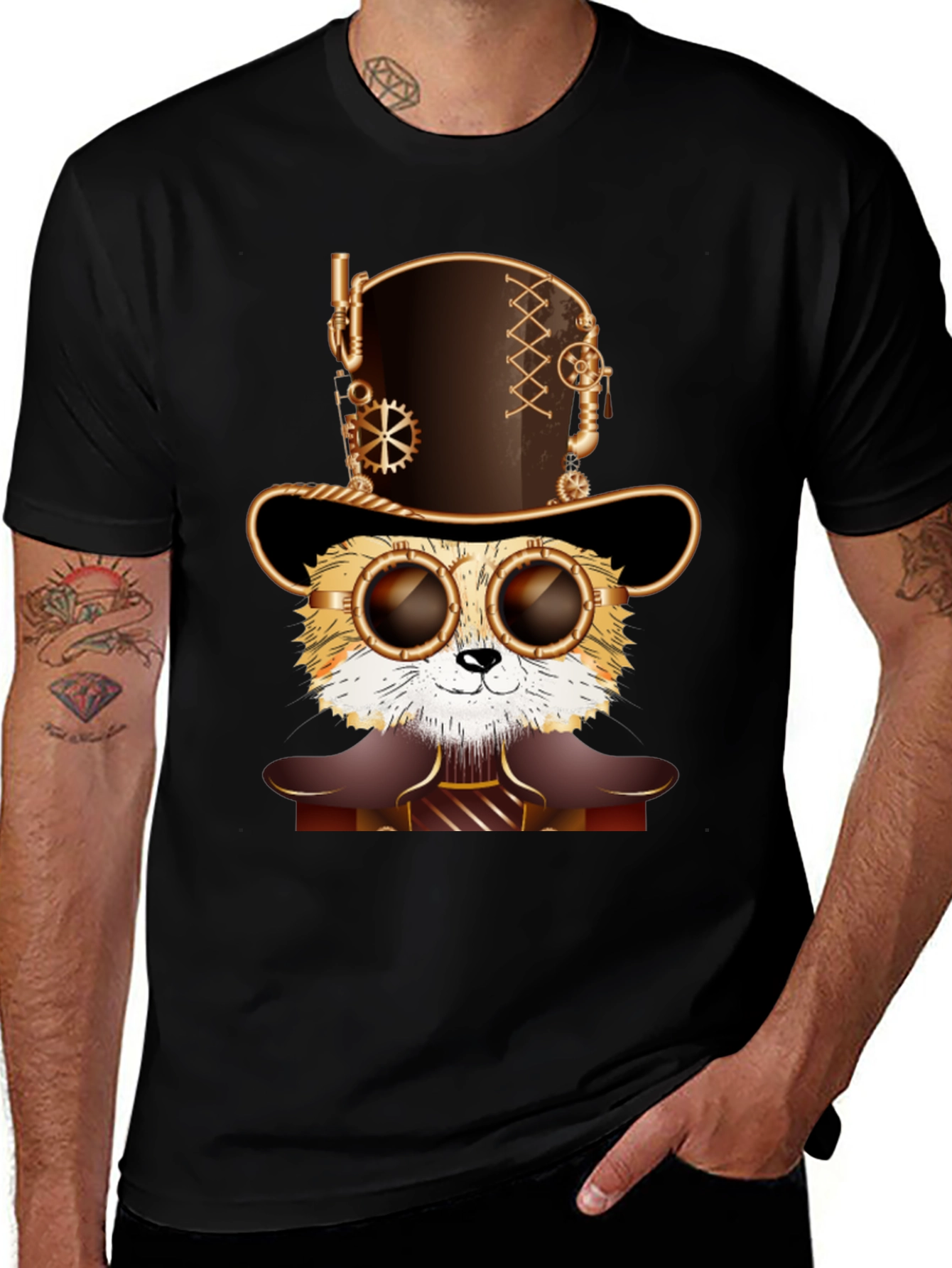 Steampunk Cat T-Shirt - Stylish Feline Design