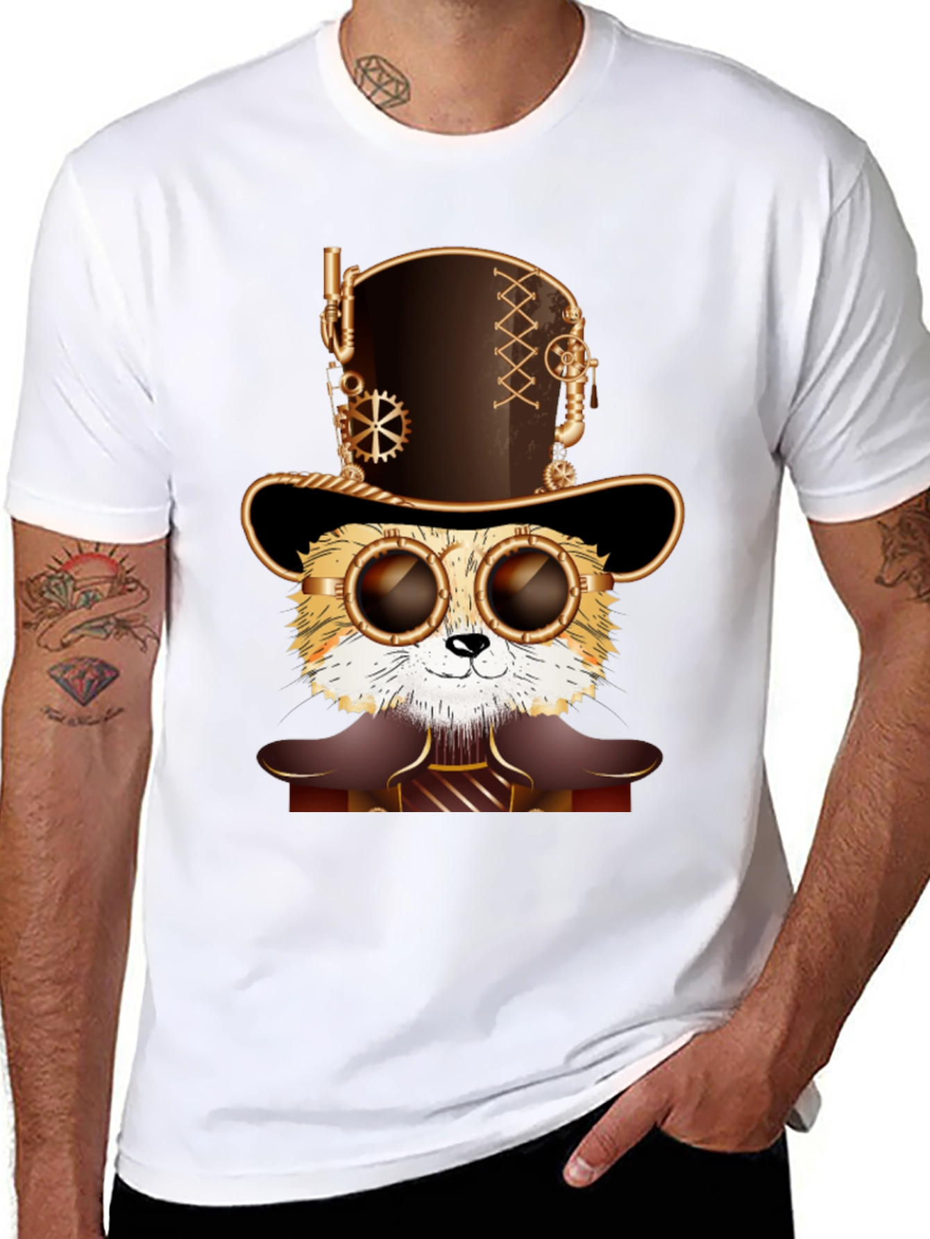 Steampunk Cat T-Shirt - Stylish Feline Design