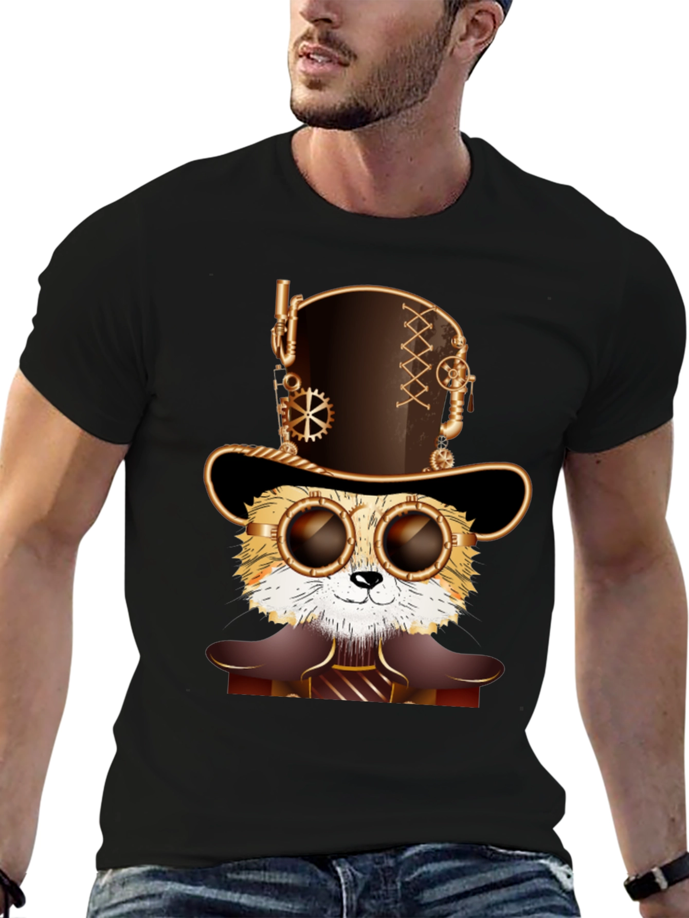 Steampunk Cat T-Shirt - Stylish Feline Design