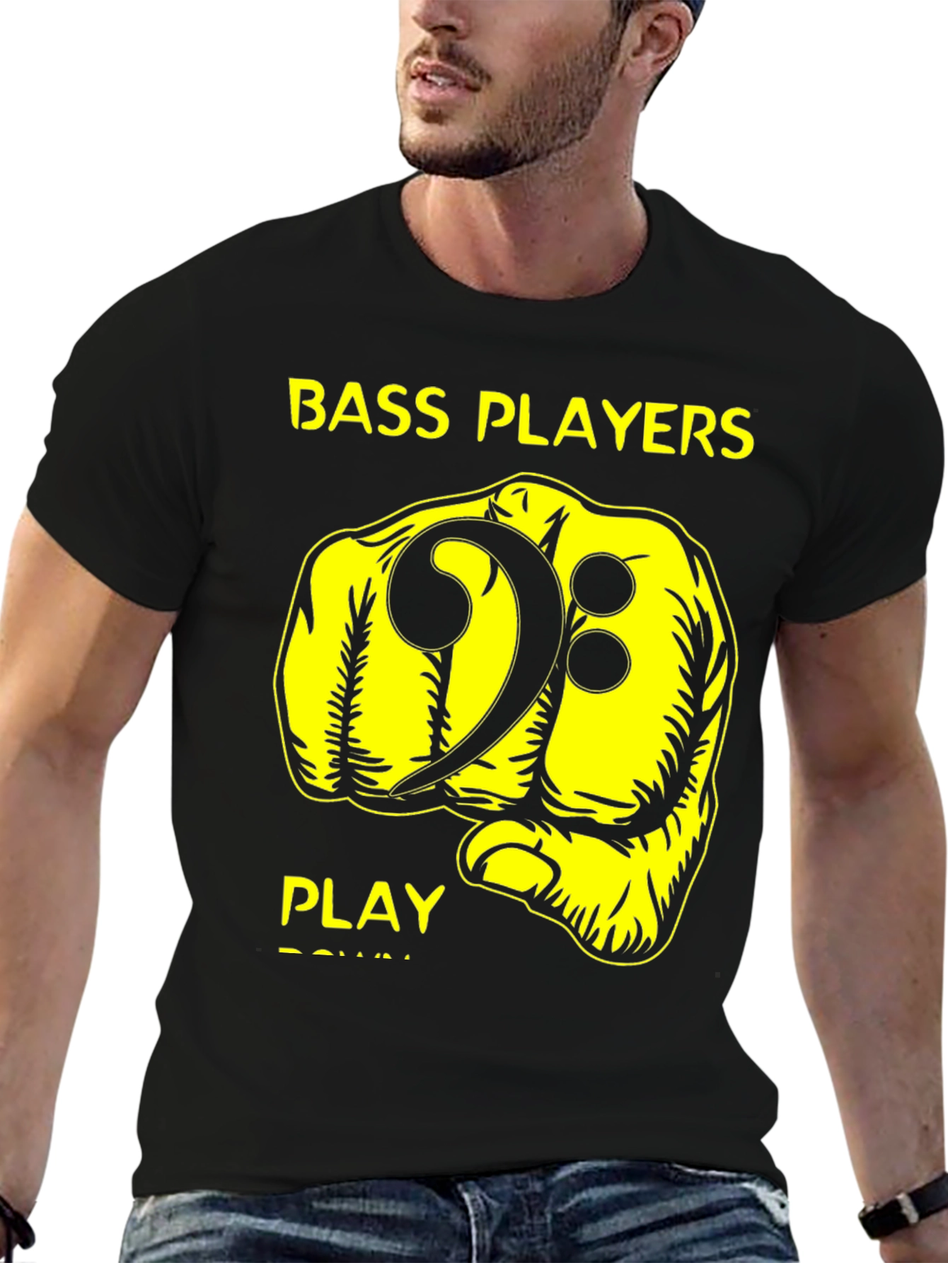 Bass Players Fist Bump Black Graphic T-Shirt