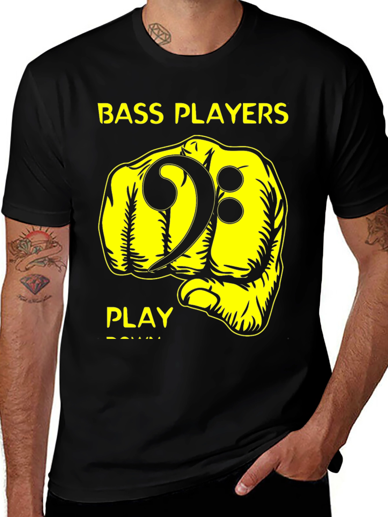 Bass Players Fist Bump Black Graphic T-Shirt