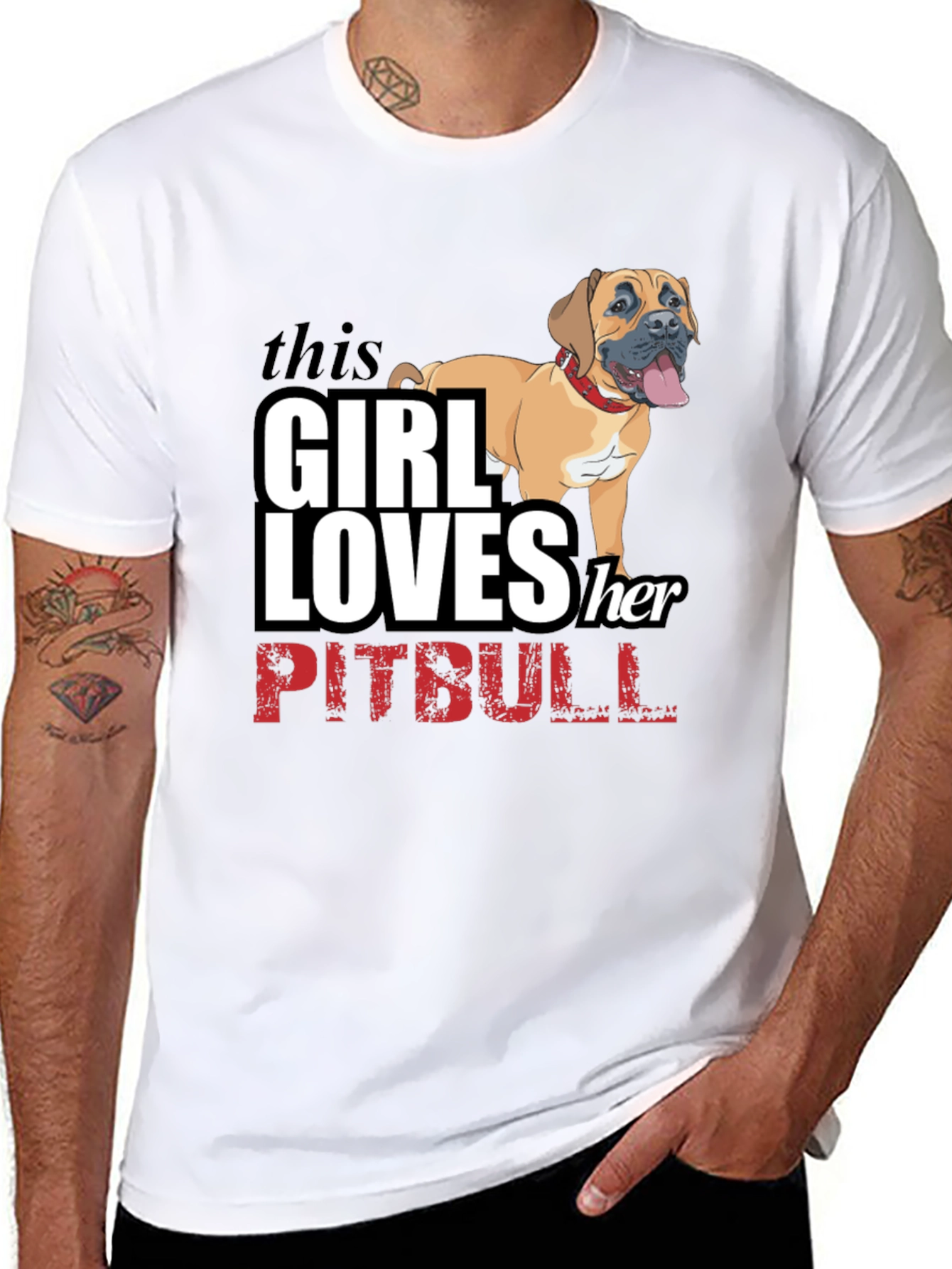Girl Loves Her Pitbull Black T-Shirt