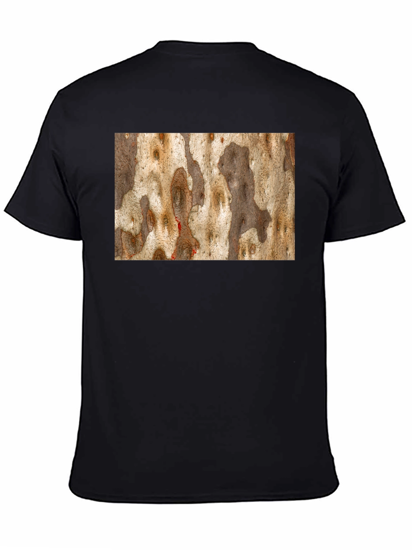 Unique Tree Bark Print Black T-Shirt
