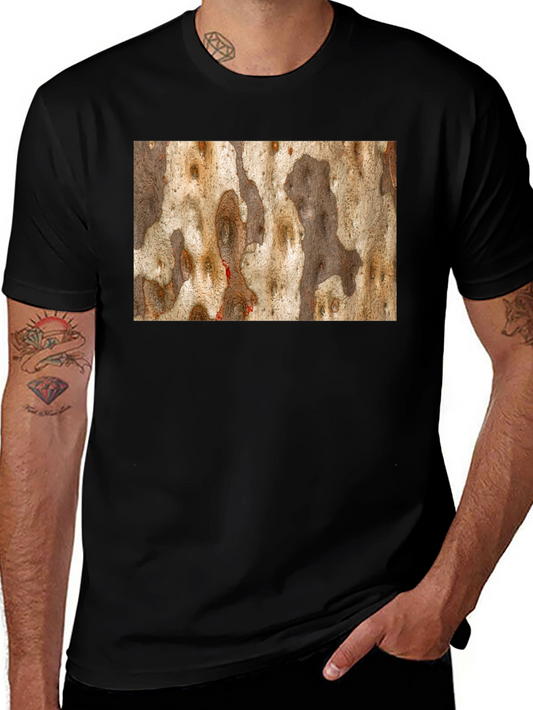 Unique Tree Bark Print Black T-Shirt