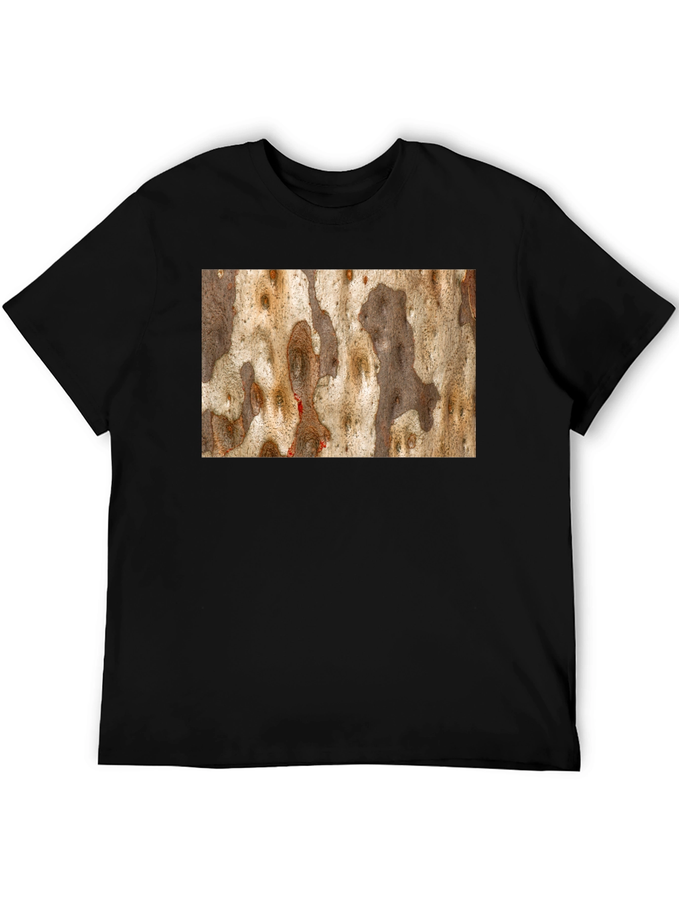 Unique Tree Bark Print Black T-Shirt