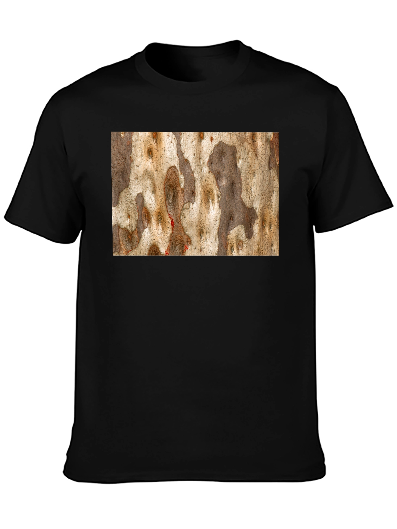Unique Tree Bark Print Black T-Shirt