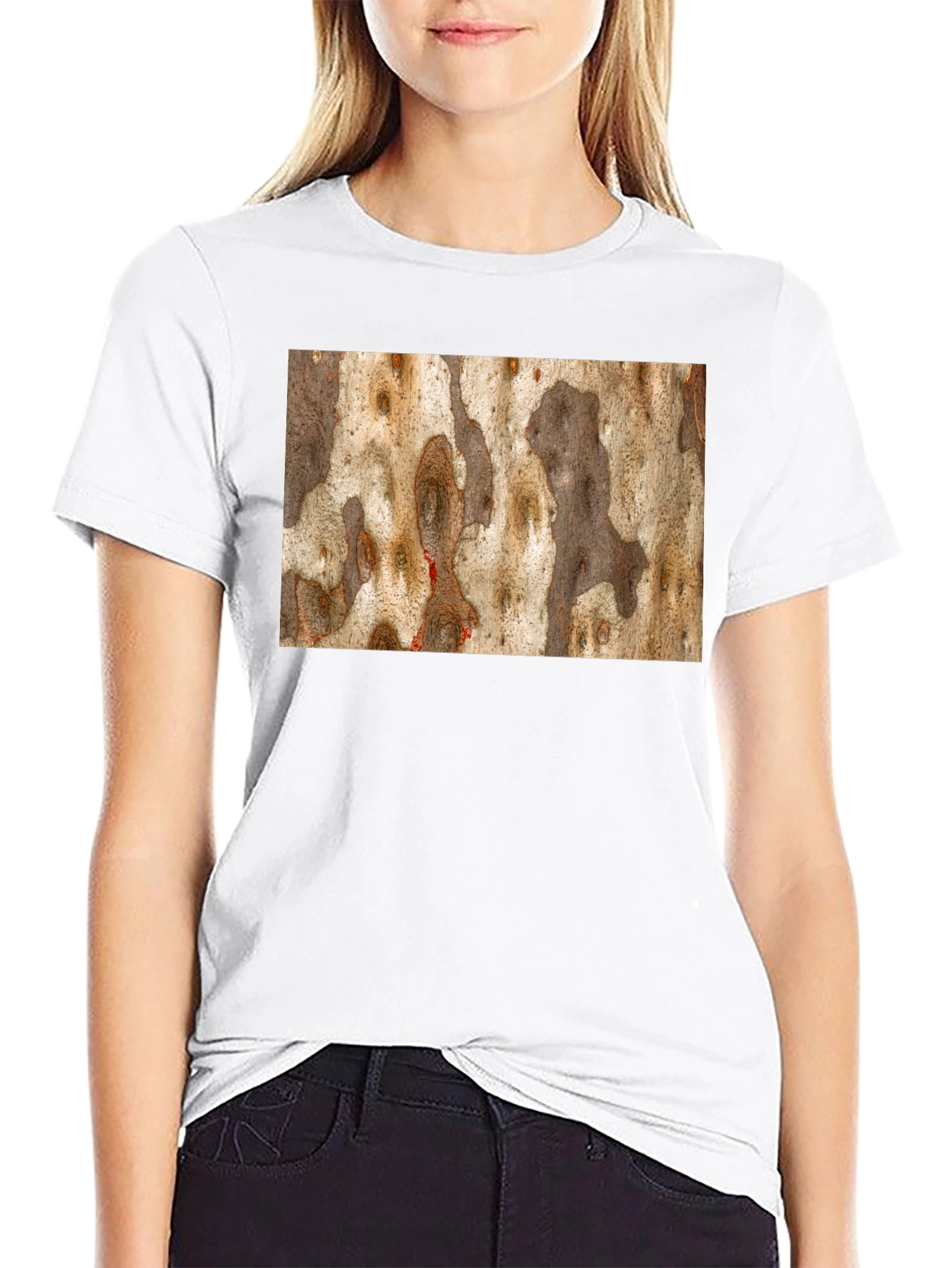 Unique Tree Bark Print Black T-Shirt
