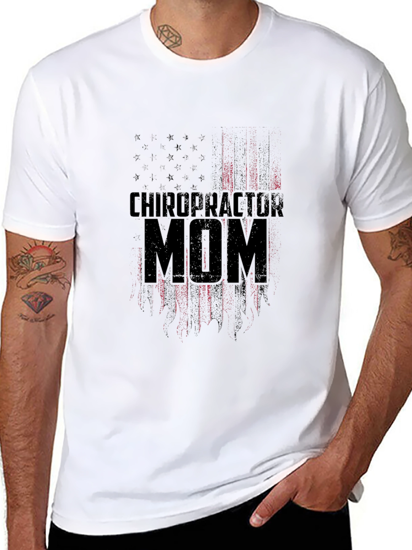 Chiropractor Mom Patriotic American Flag Graphic T-Shirt