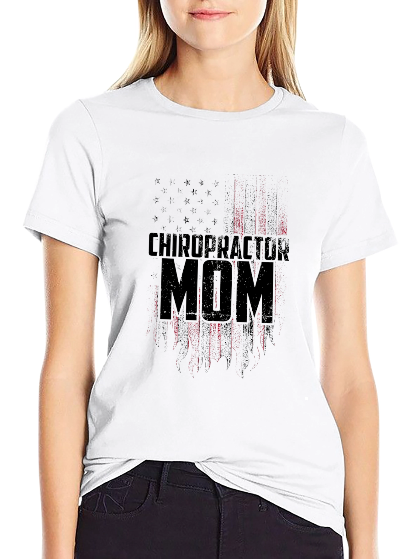 Chiropractor Mom Patriotic American Flag Graphic T-Shirt