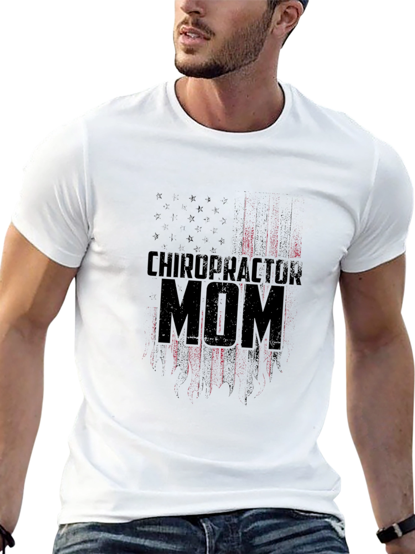 Chiropractor Mom Patriotic American Flag Graphic T-Shirt