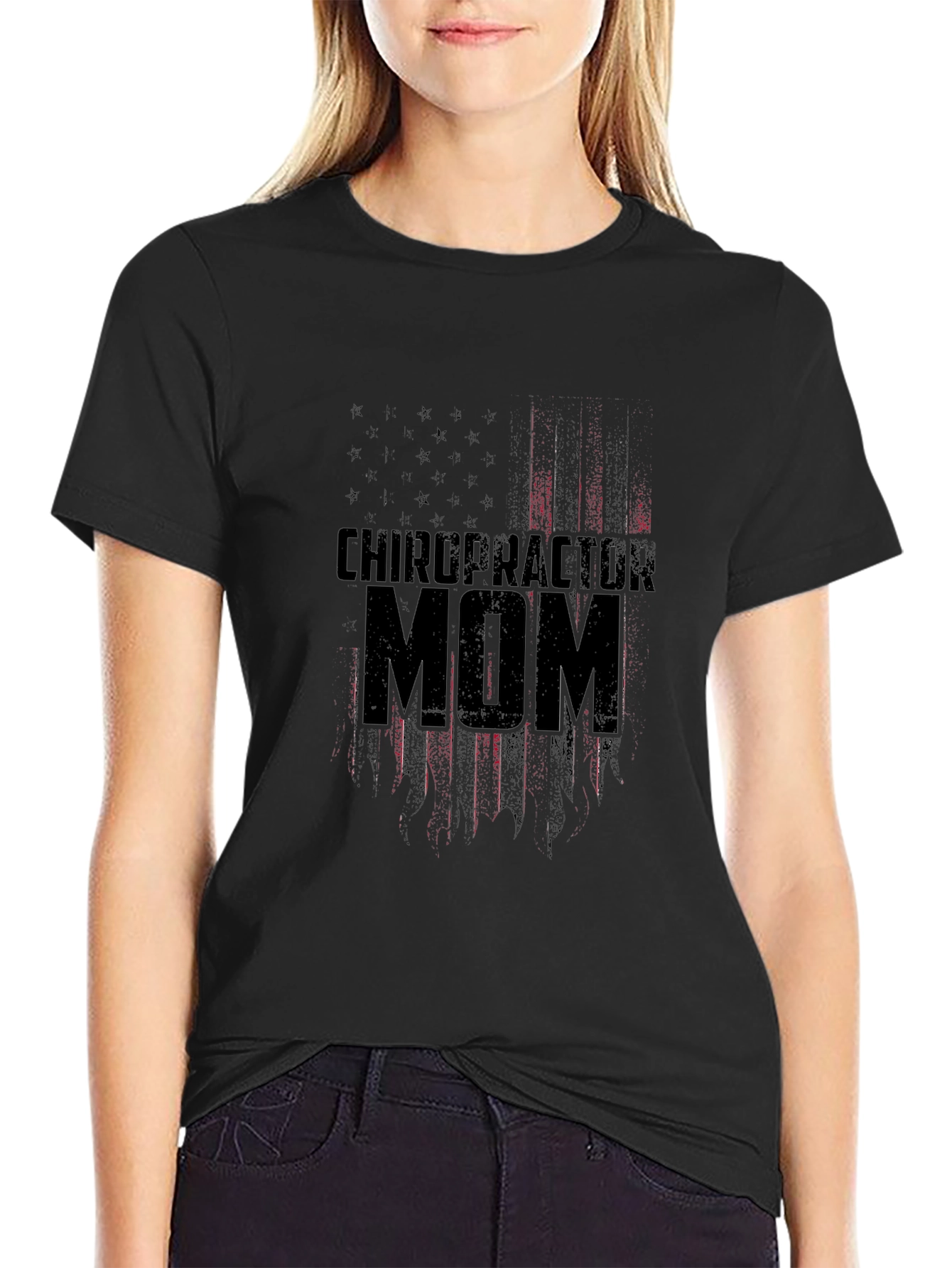Chiropractor Mom Patriotic American Flag Graphic T-Shirt