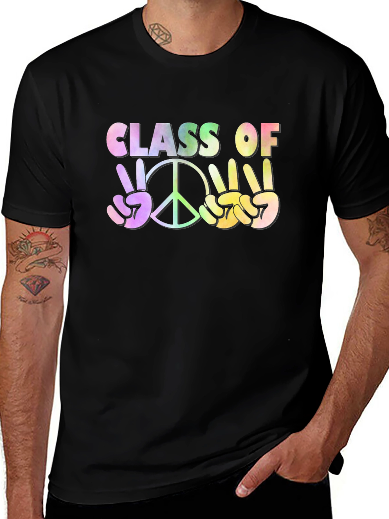 Class Of Peace Sign Graphic T-Shirt - Black