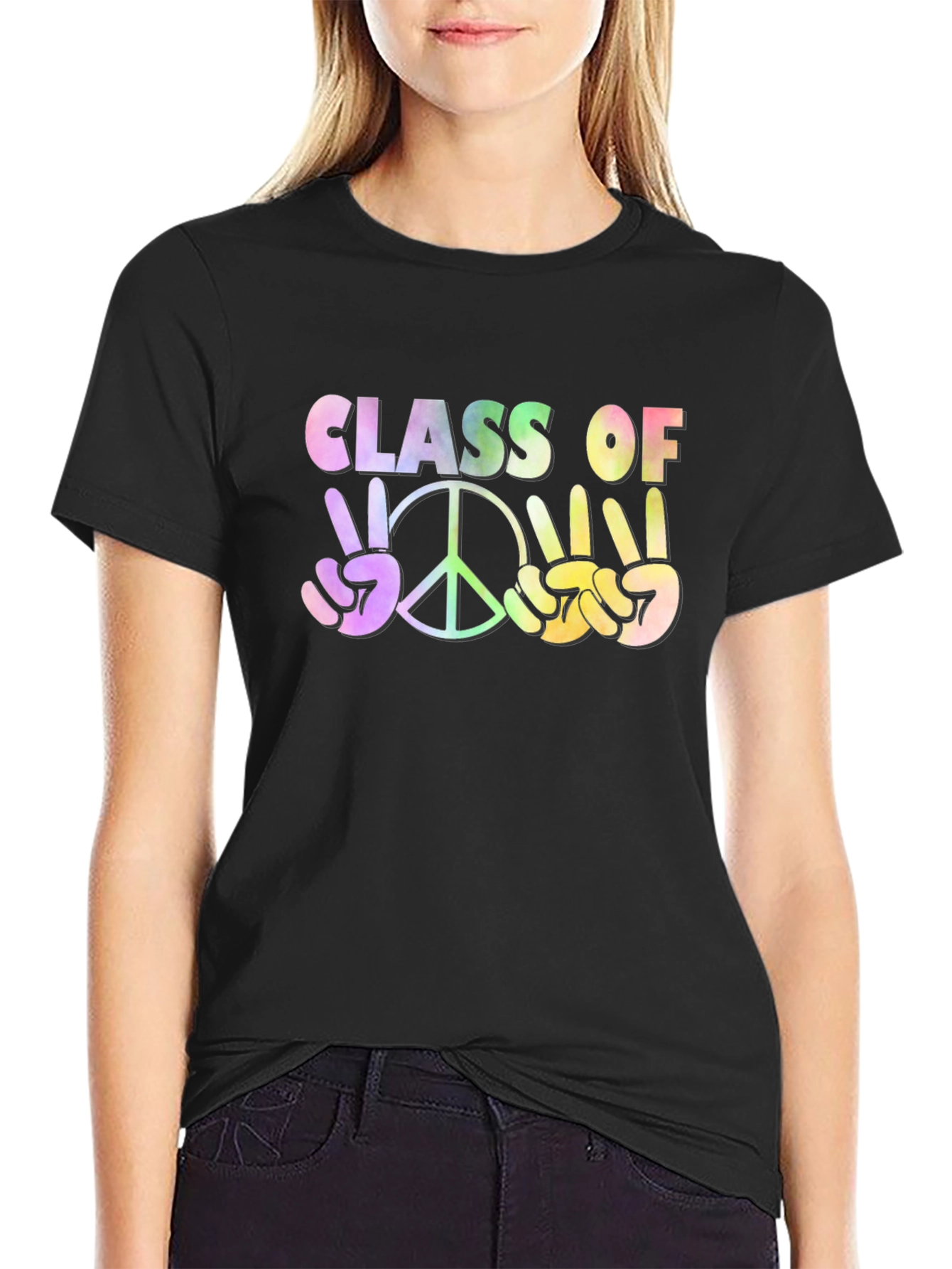 Class Of Peace Sign Graphic T-Shirt - Black