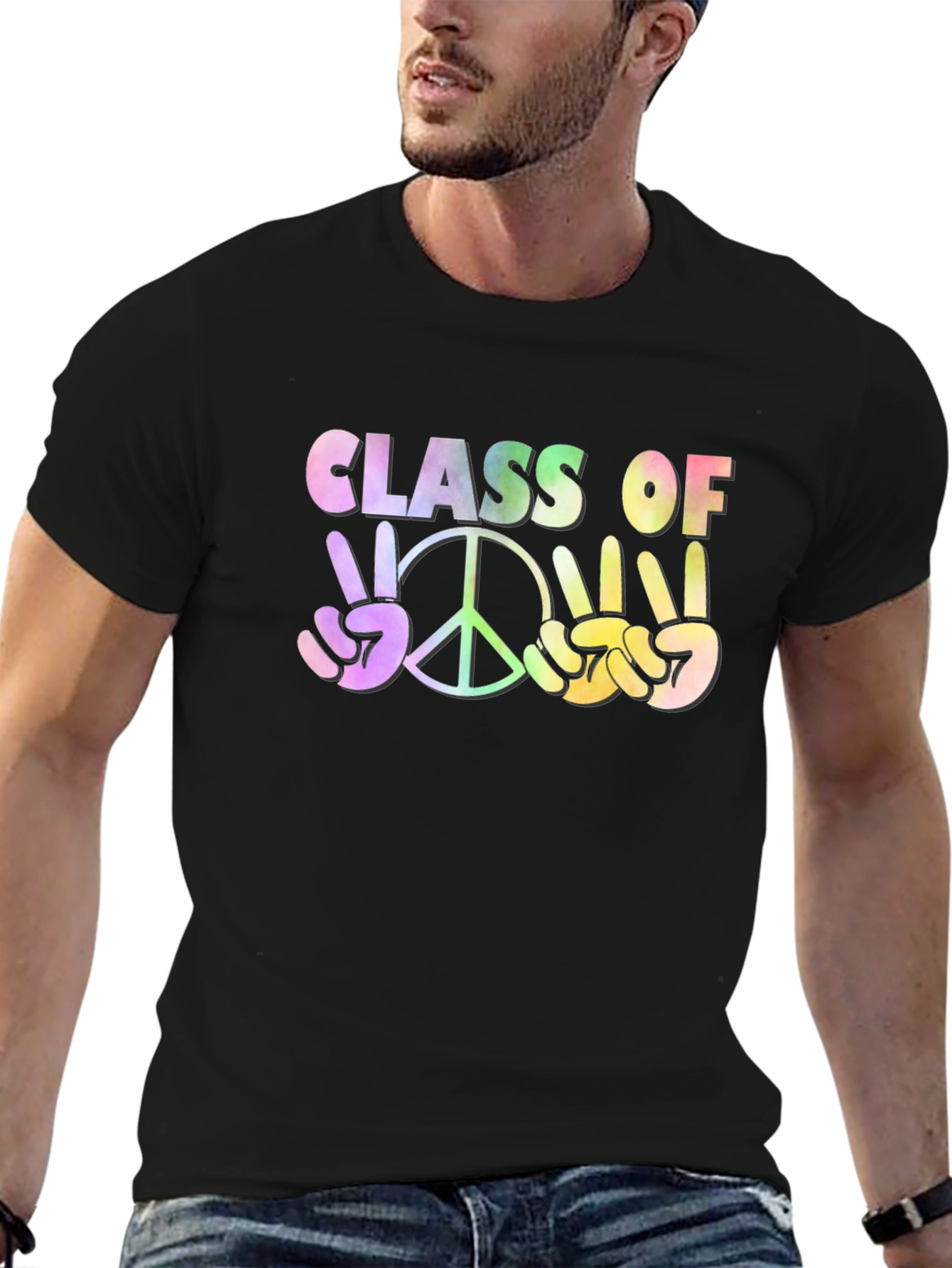 Class Of Peace Sign Graphic T-Shirt - Black
