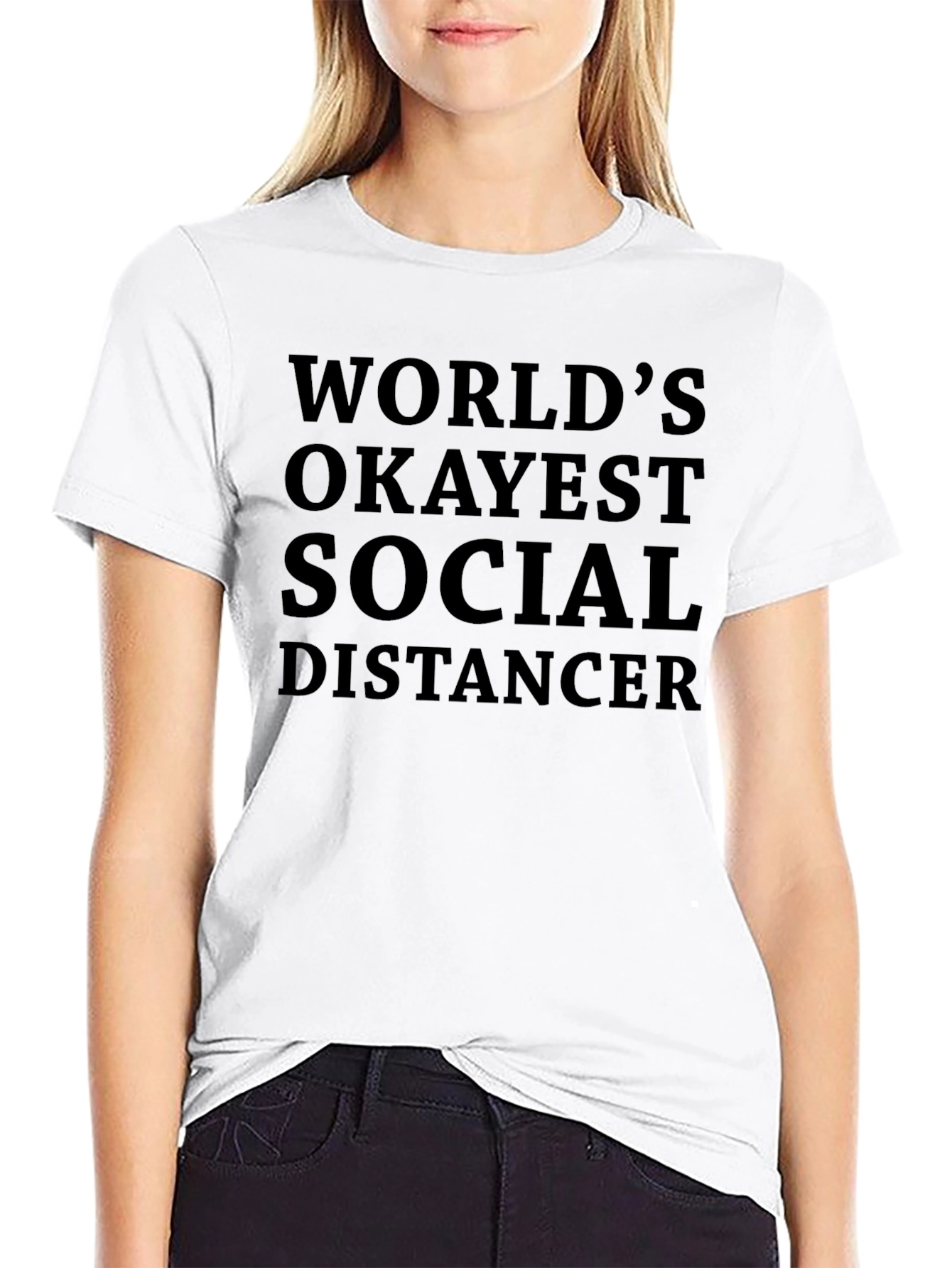 Worlds Okayest Social Distancer Black T-Shirt