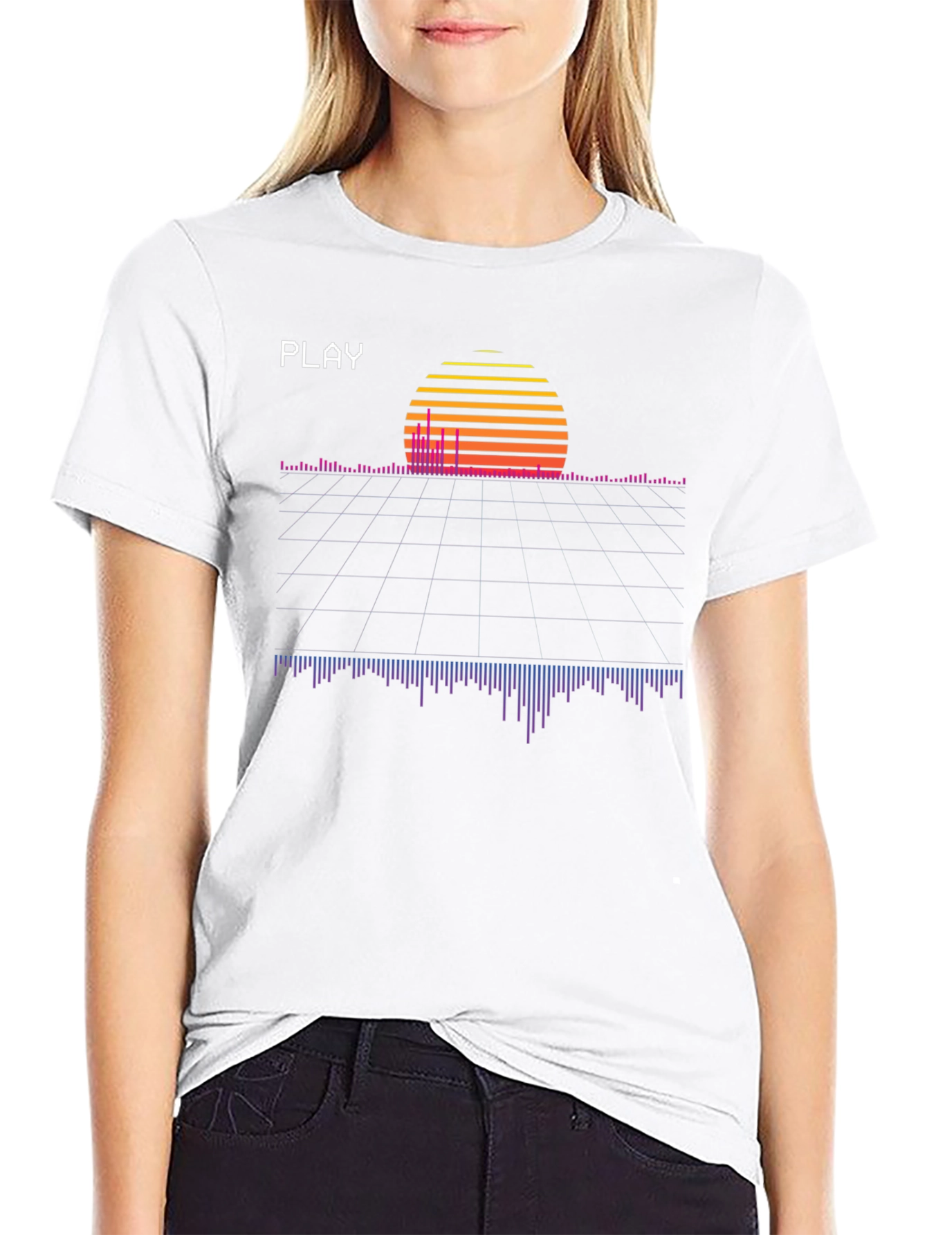Retro Wave Sunset Graphic Tee - Black