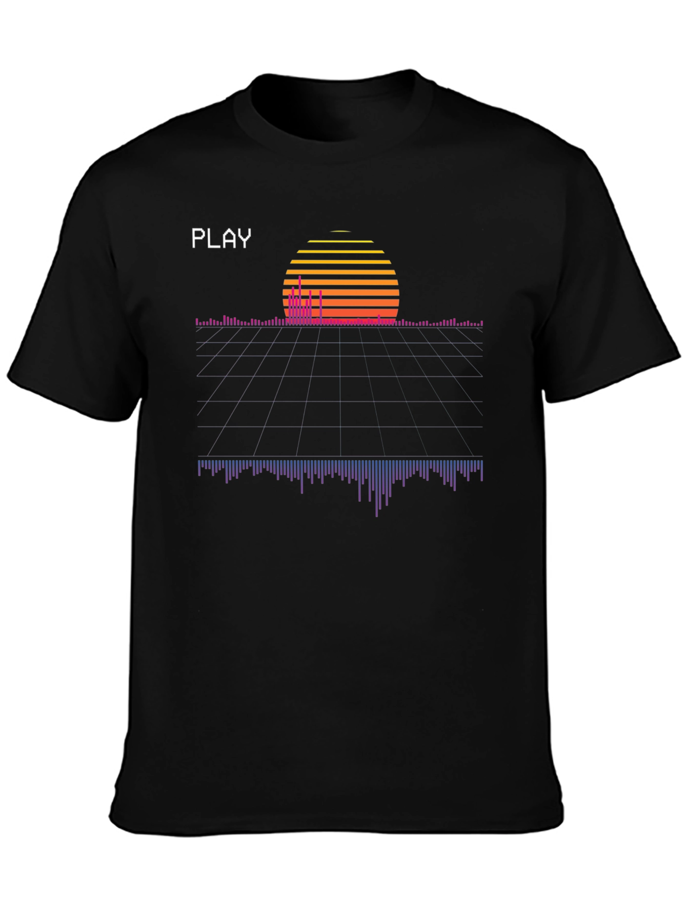 Retro Wave Sunset Graphic Tee - Black