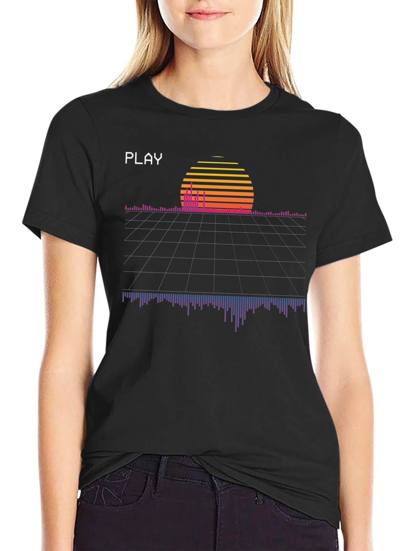 Retro Wave Sunset Graphic Tee - Black