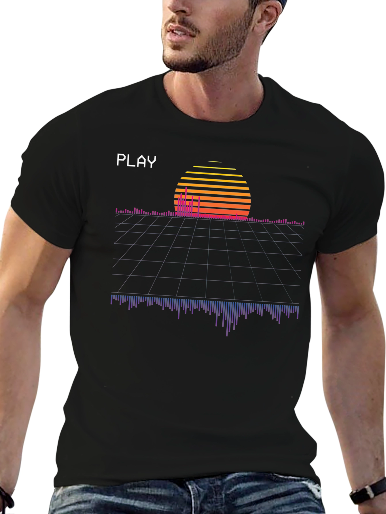 Retro Wave Sunset Graphic Tee - Black