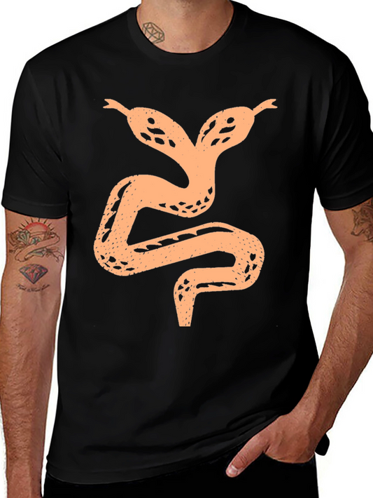 Two-Headed Snake Graphic Tee - Black Cotton Shirt