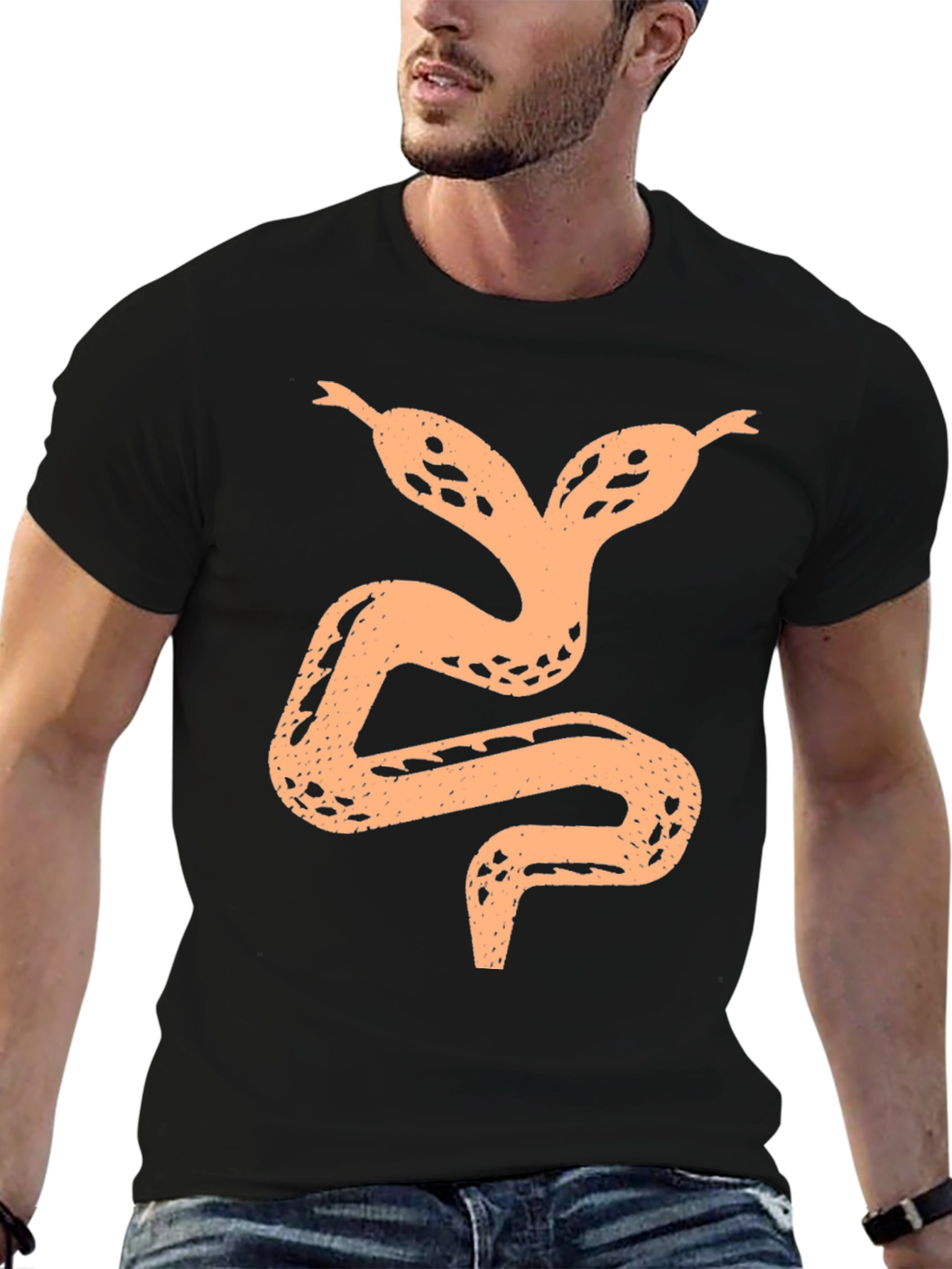 Two-Headed Snake Graphic Tee - Black Cotton Shirt