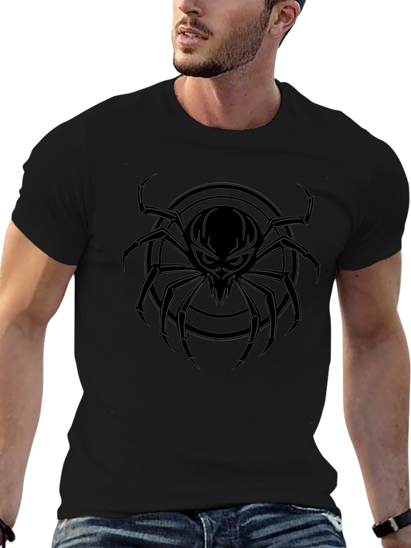 Mens Black Spider Graphic Tee - Creepy Cool Design