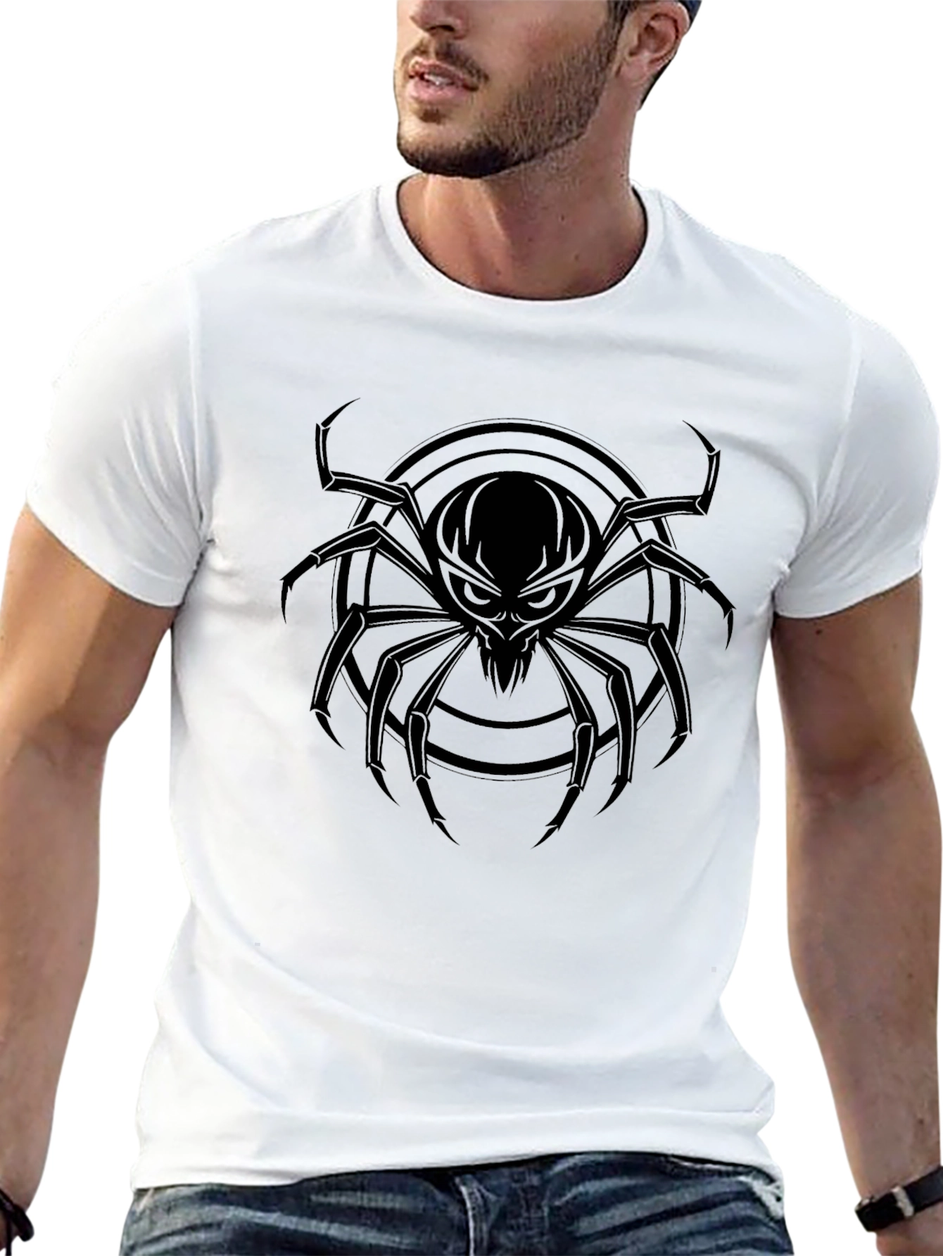 Mens Black Spider Graphic Tee - Creepy Cool Design