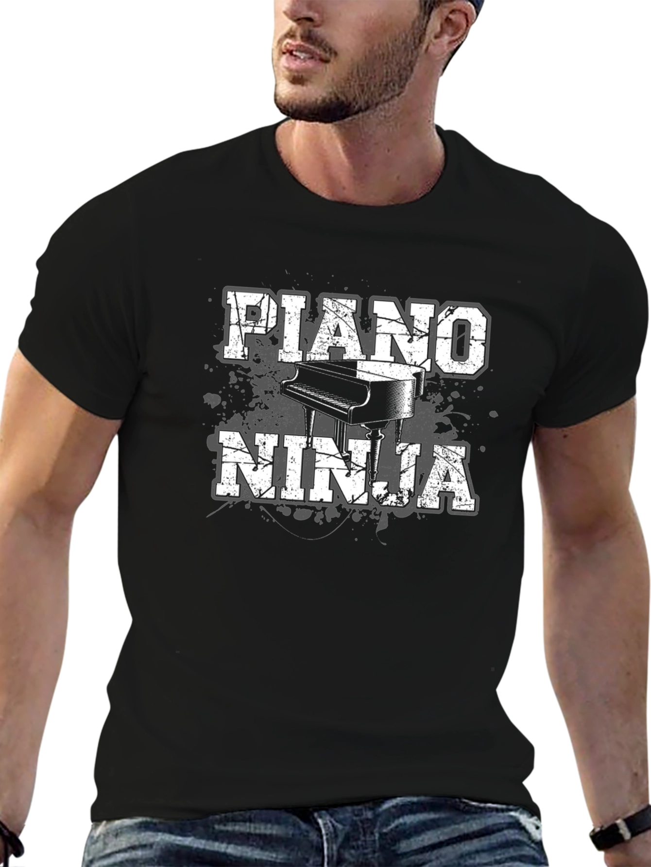 Piano Ninja Graphic T-Shirt - Black Cotton Tee