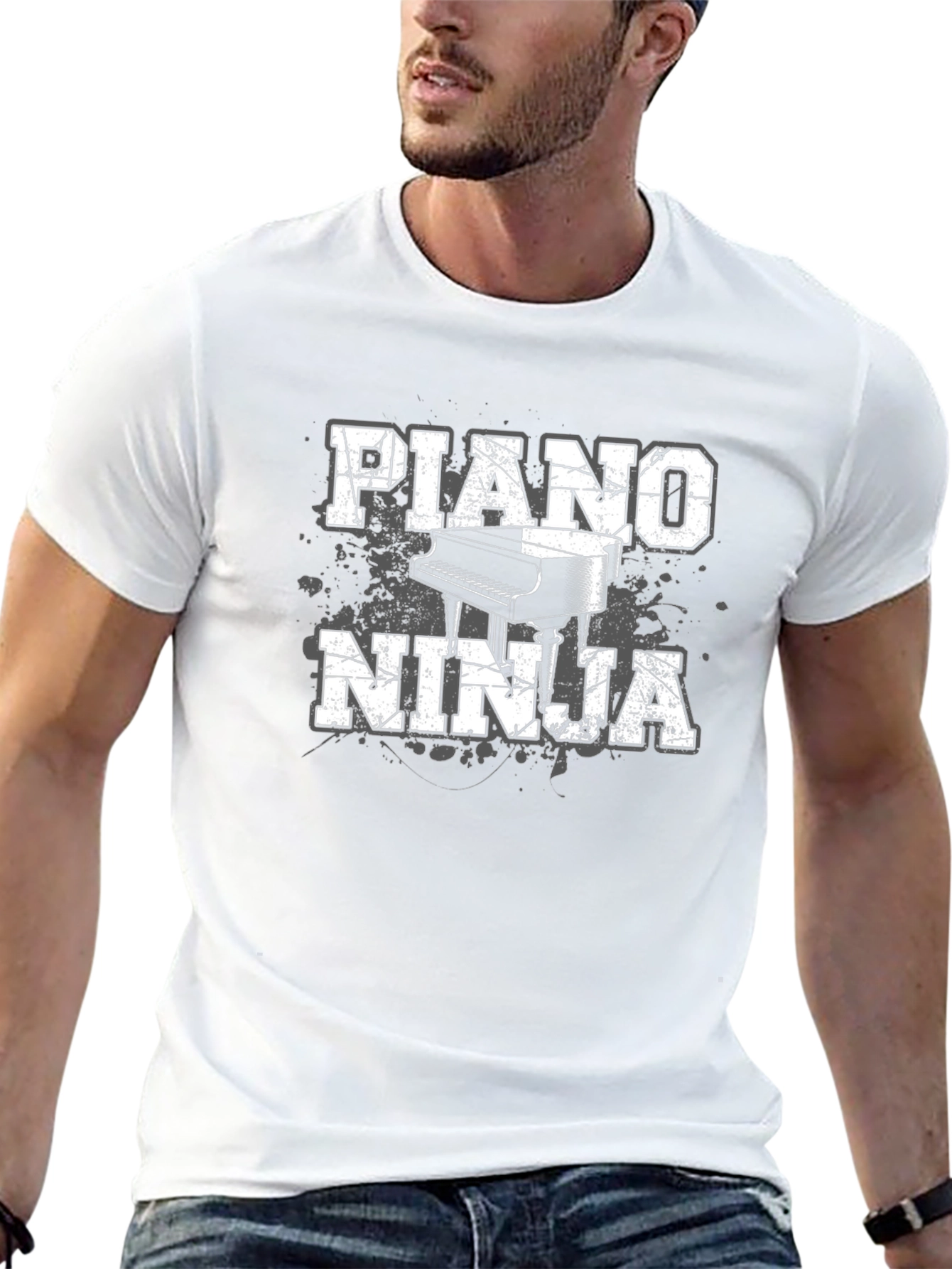 Piano Ninja Graphic T-Shirt - Black Cotton Tee