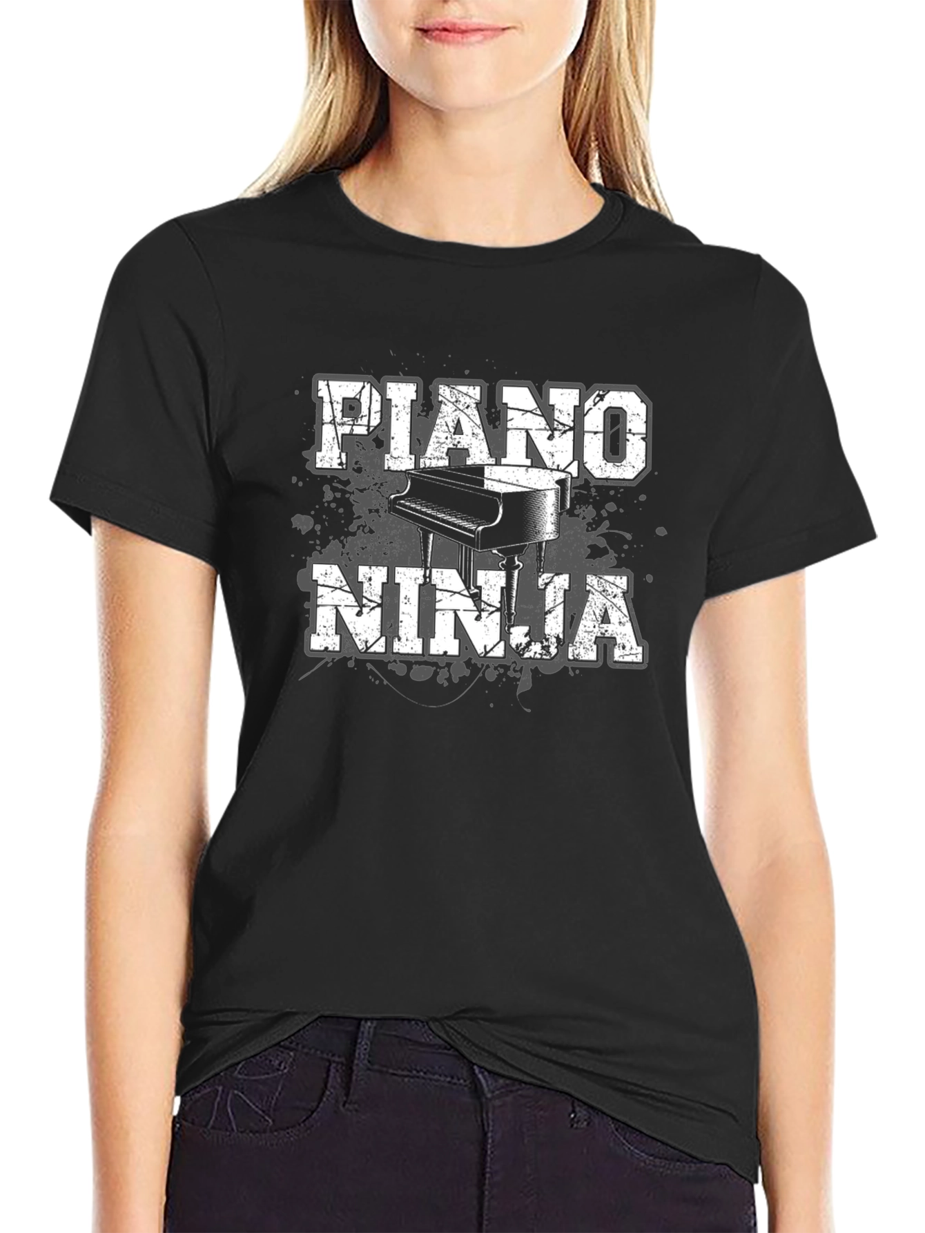 Piano Ninja Graphic T-Shirt - Black Cotton Tee