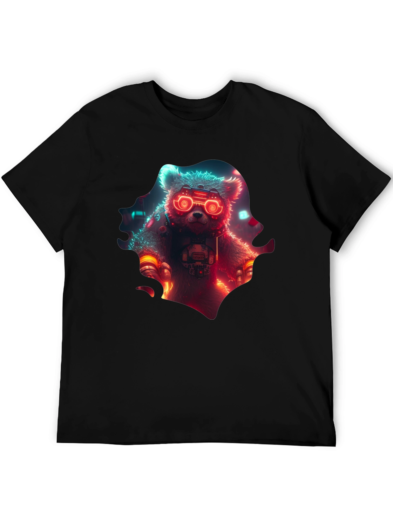 Cyberpunk Bear Graphic T-Shirt - Cool Neon Design