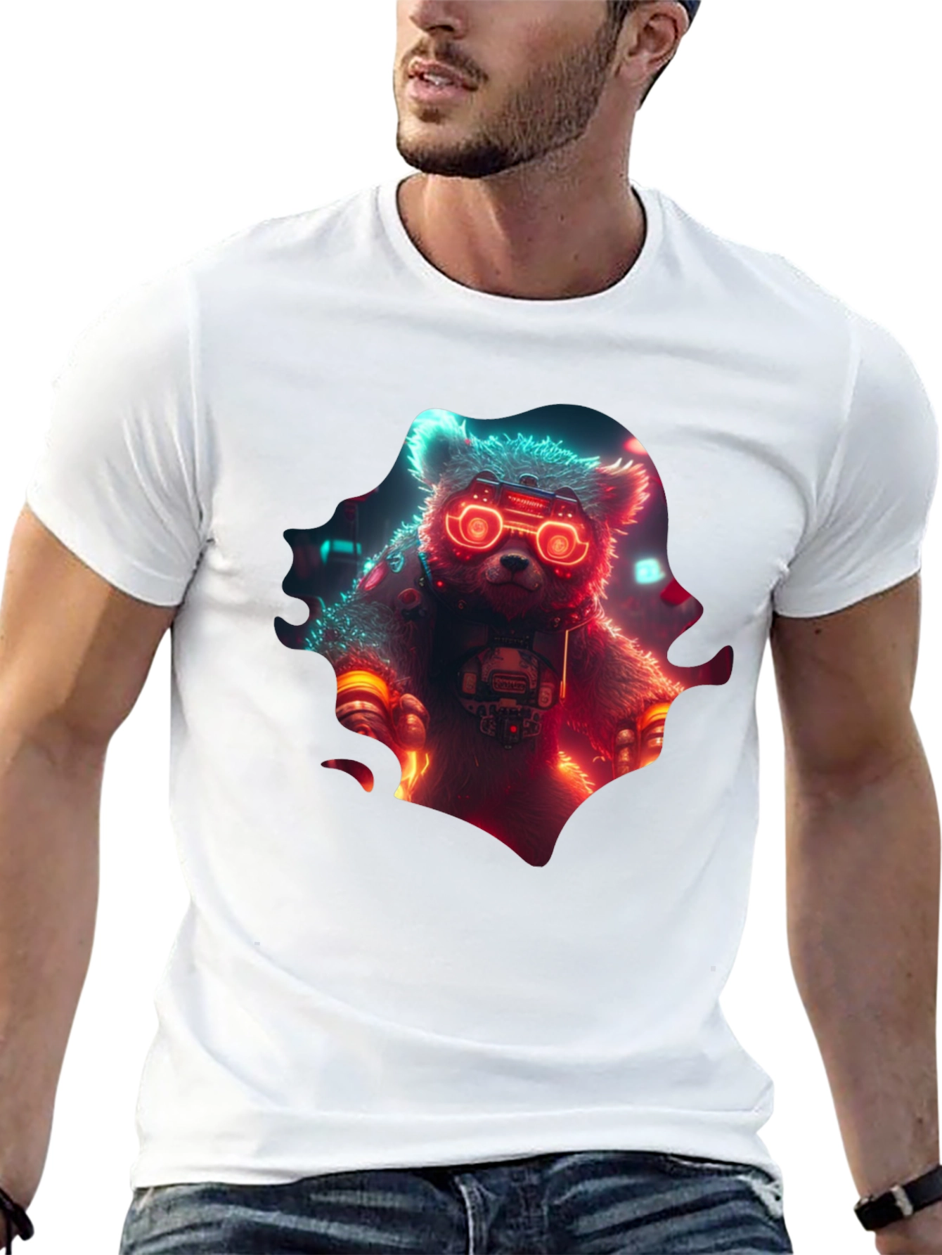 Cyberpunk Bear Graphic T-Shirt - Cool Neon Design