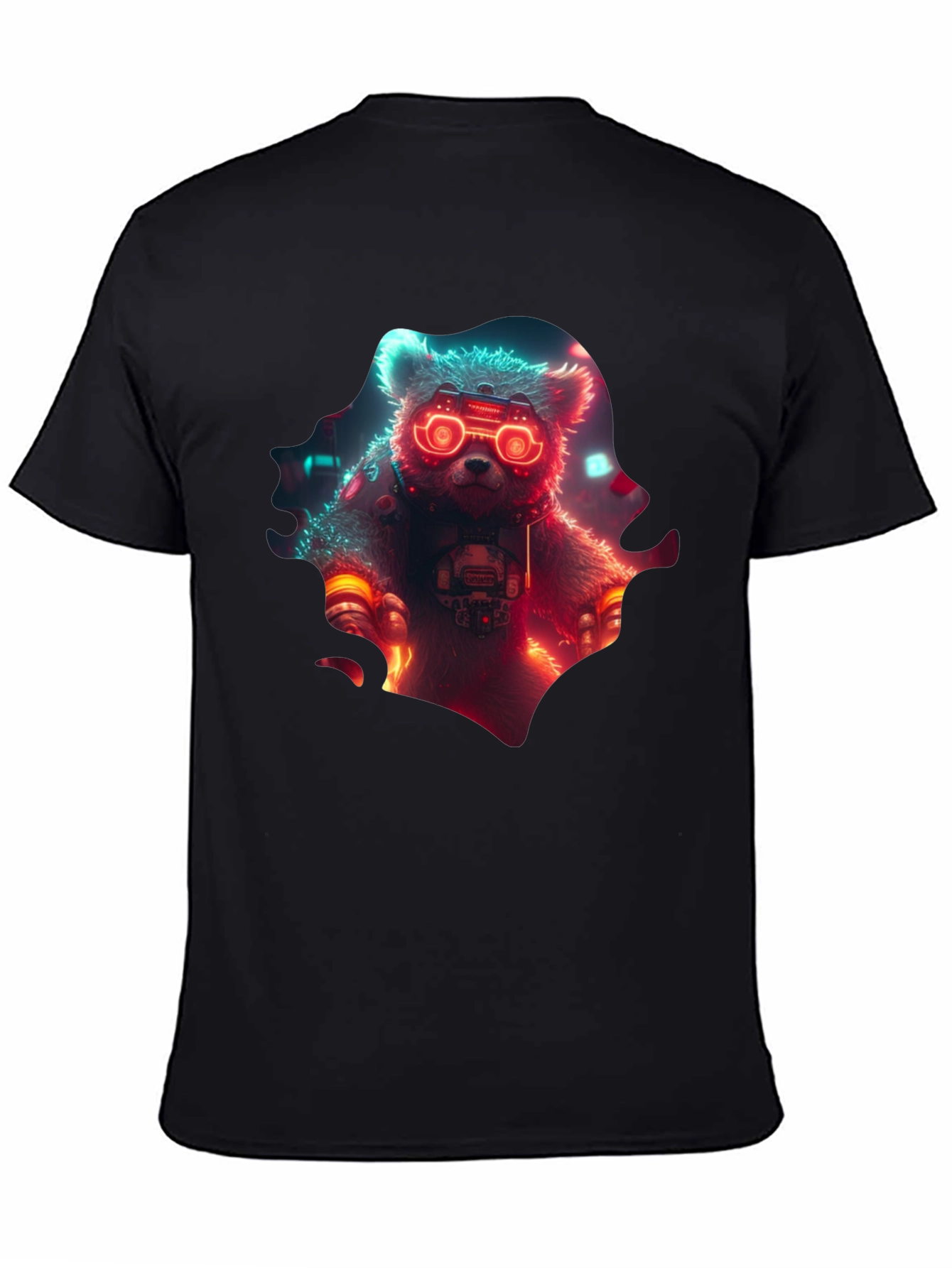 Cyberpunk Bear Graphic T-Shirt - Cool Neon Design