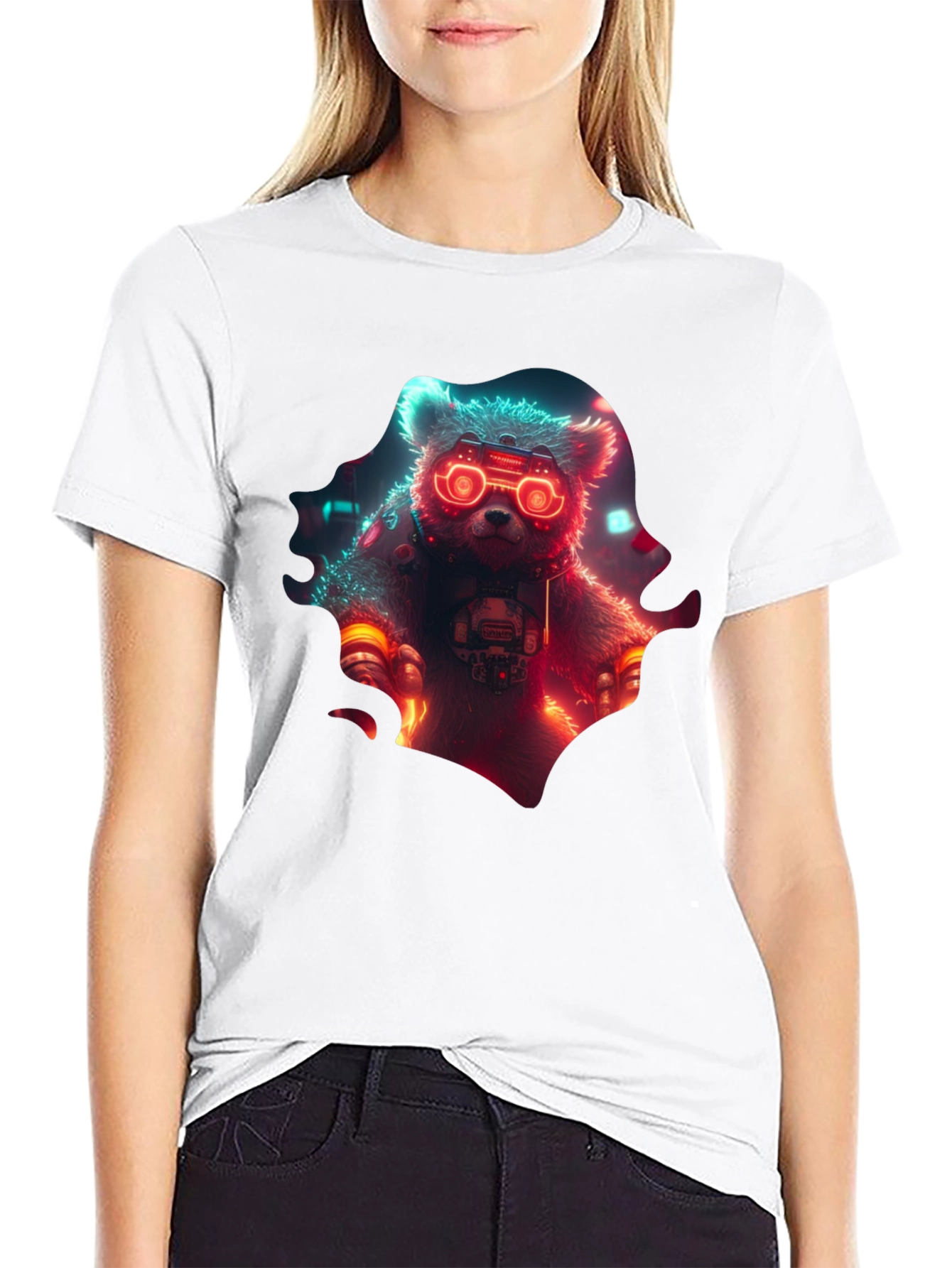 Cyberpunk Bear Graphic T-Shirt - Cool Neon Design