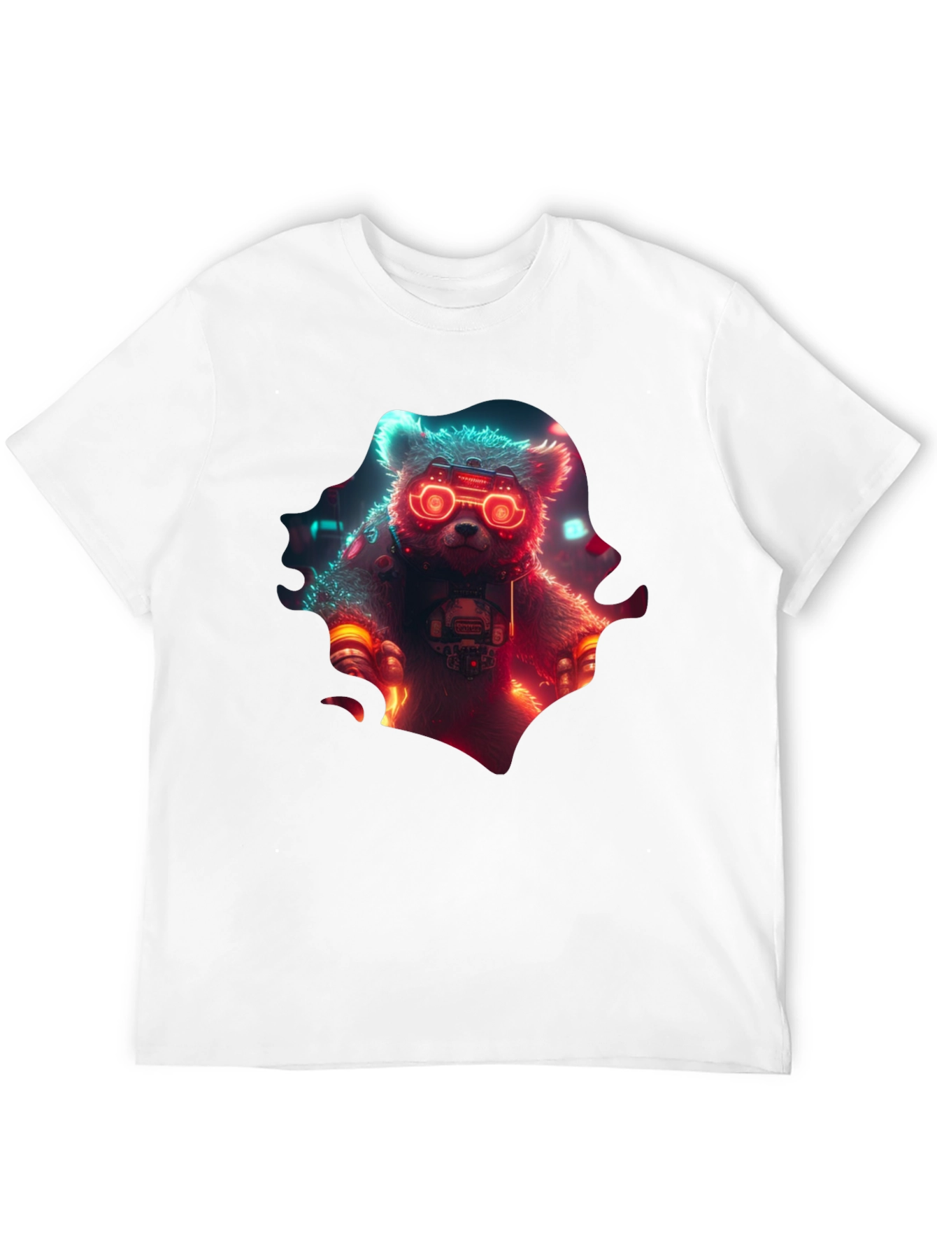 Cyberpunk Bear Graphic T-Shirt - Cool Neon Design