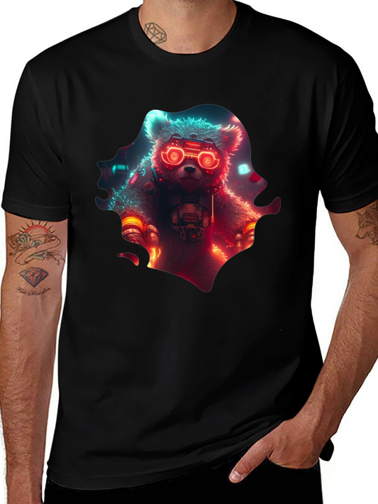Cyberpunk Bear Graphic T-Shirt - Cool Neon Design