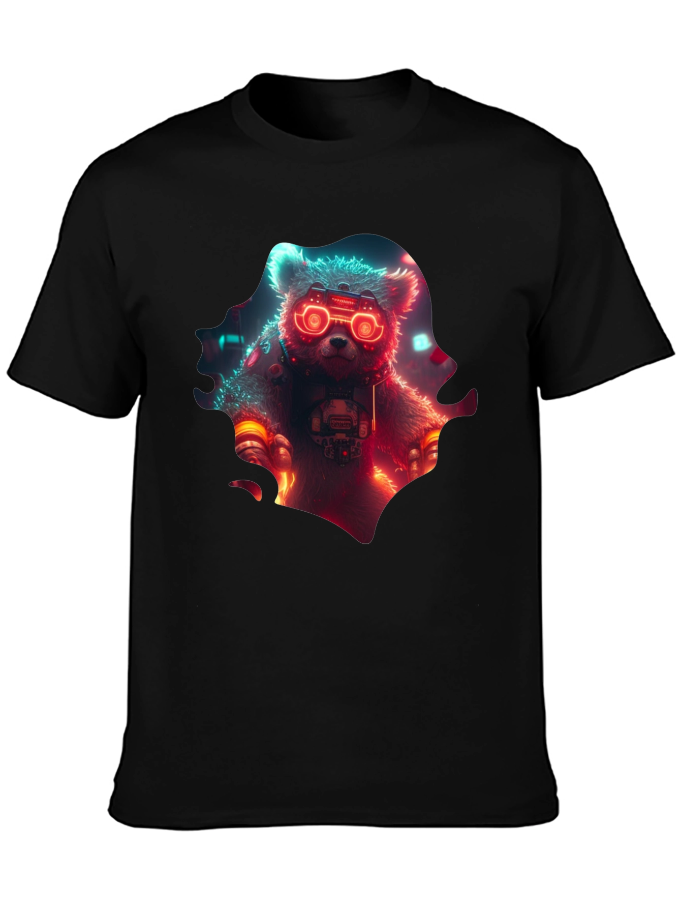 Cyberpunk Bear Graphic T-Shirt - Cool Neon Design