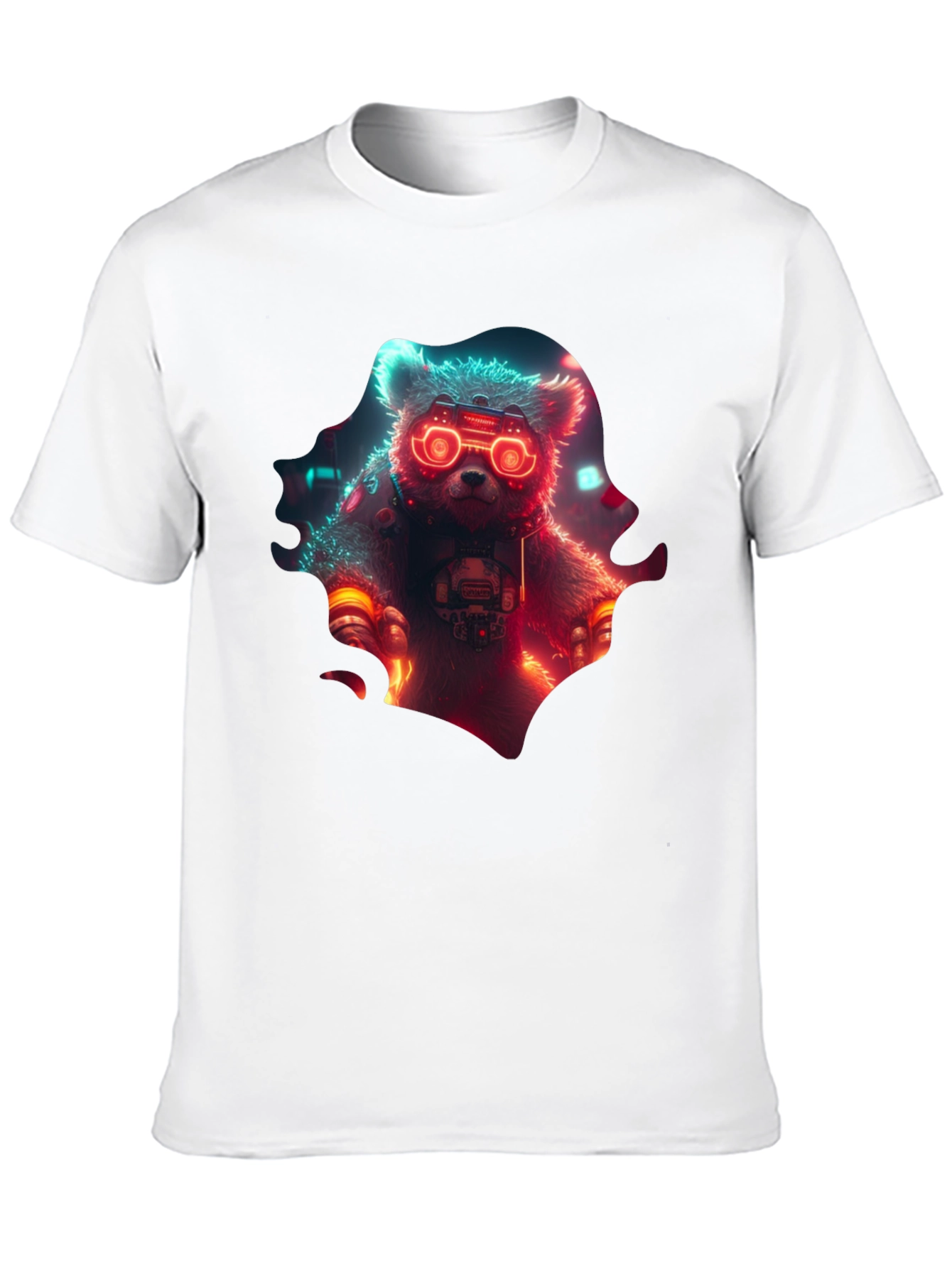 Cyberpunk Bear Graphic T-Shirt - Cool Neon Design