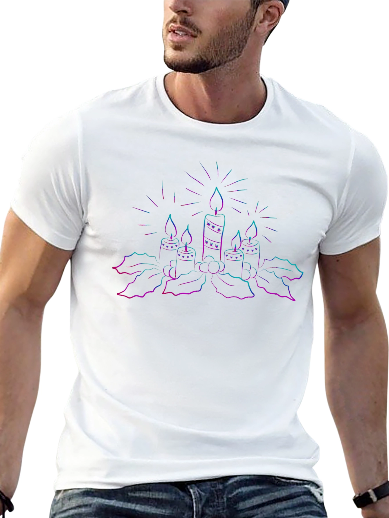 Neon Candles Graphic Tee - Black Cotton T-Shirt