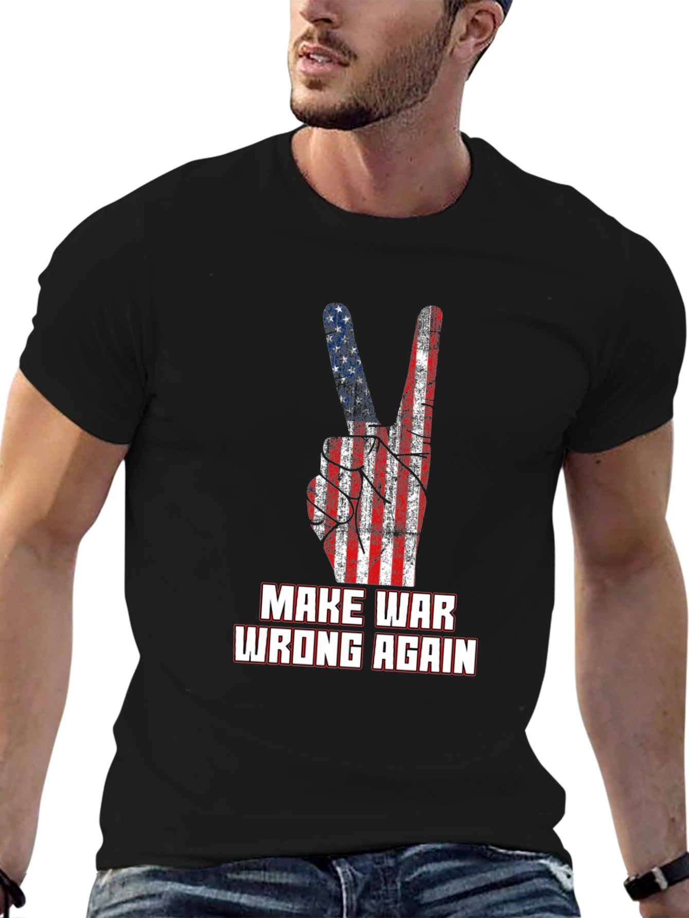Make War Wrong Again T-Shirt Peace Sign USA Flag