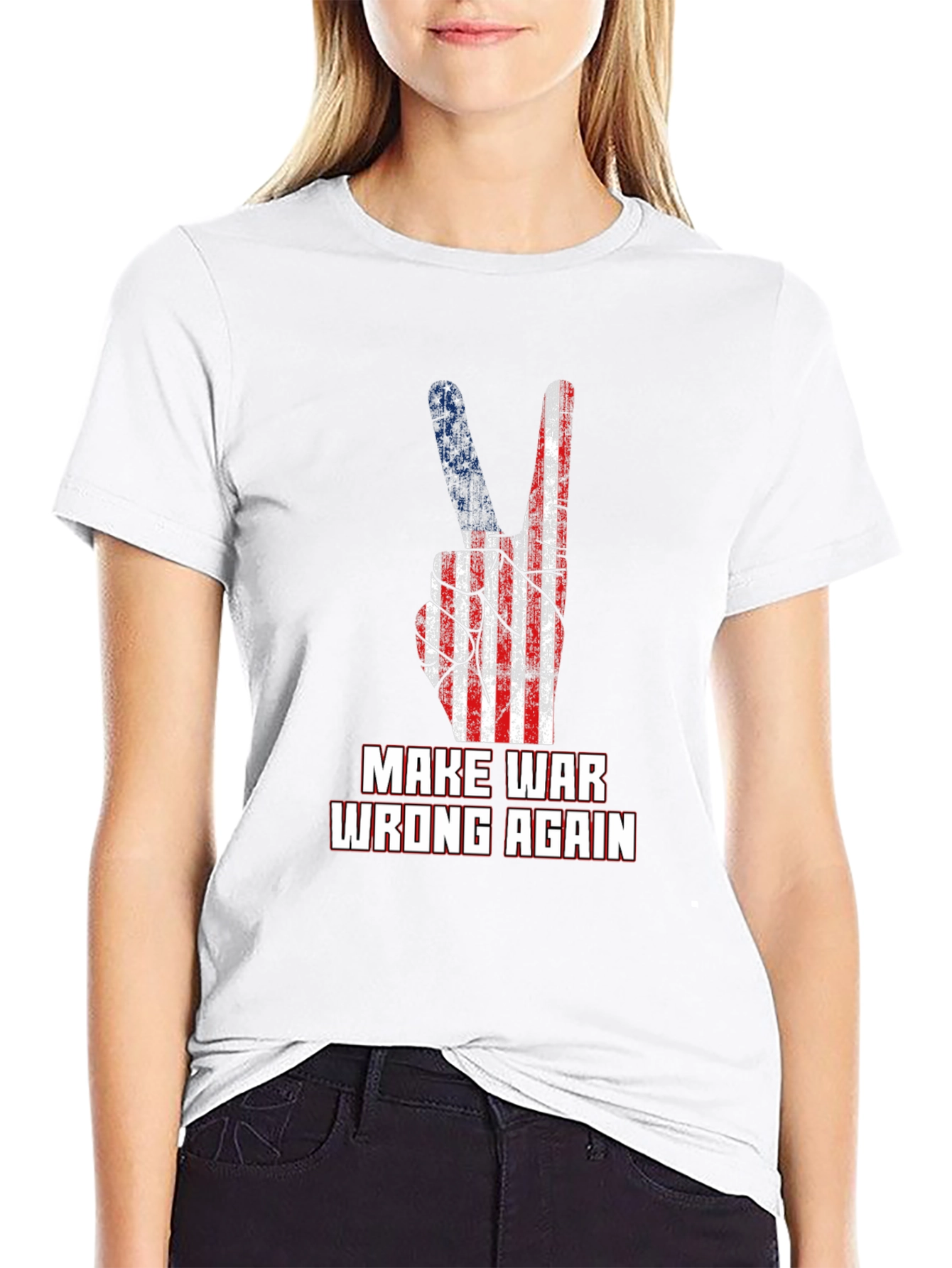 Make War Wrong Again T-Shirt Peace Sign USA Flag
