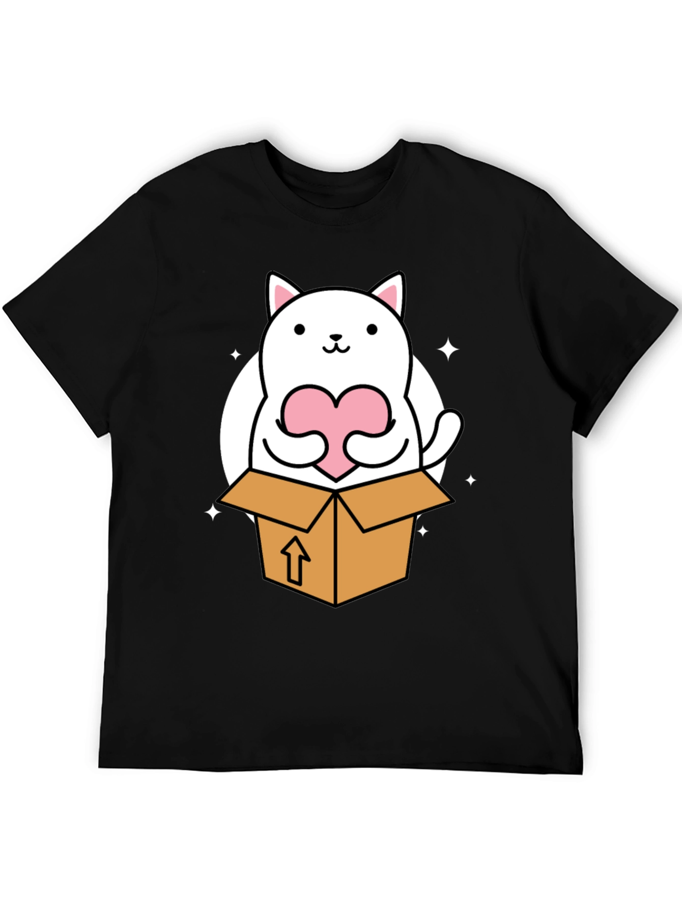 Cute Cat in Box Holding Heart T-Shirt