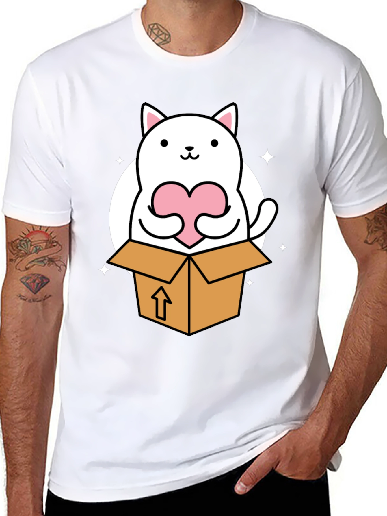 Cute Cat in Box Holding Heart T-Shirt