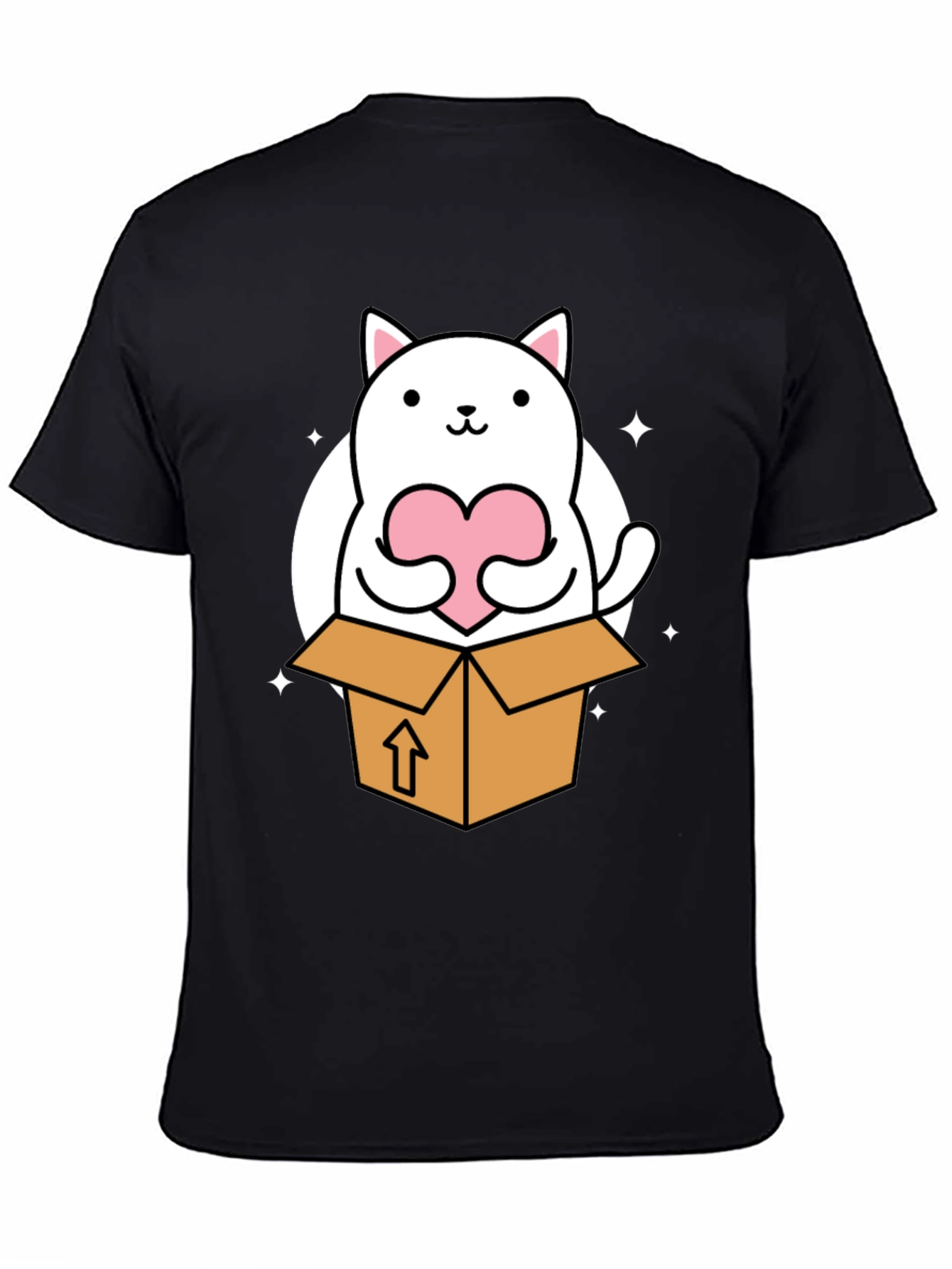 Cute Cat in Box Holding Heart T-Shirt