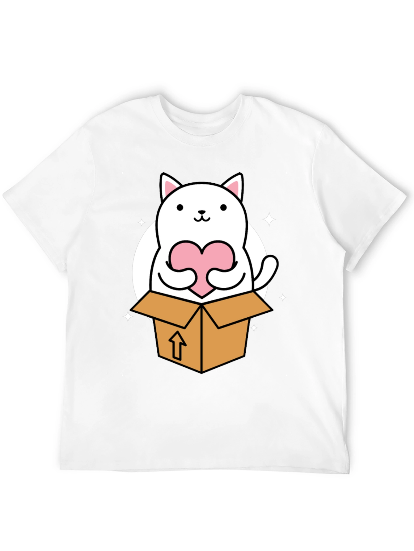 Cute Cat in Box Holding Heart T-Shirt
